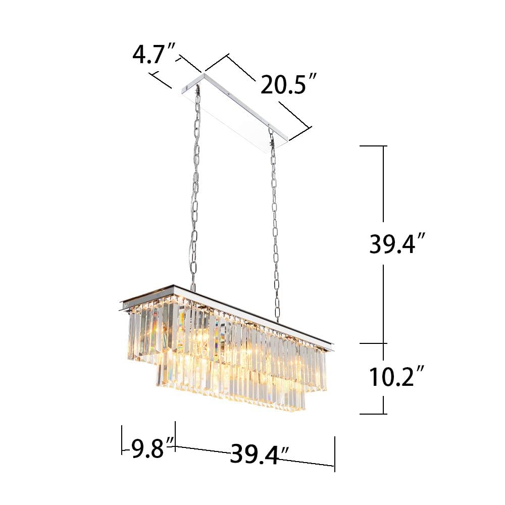 Modern Chrome Rectangle Crystal Chandelier - 39.4
