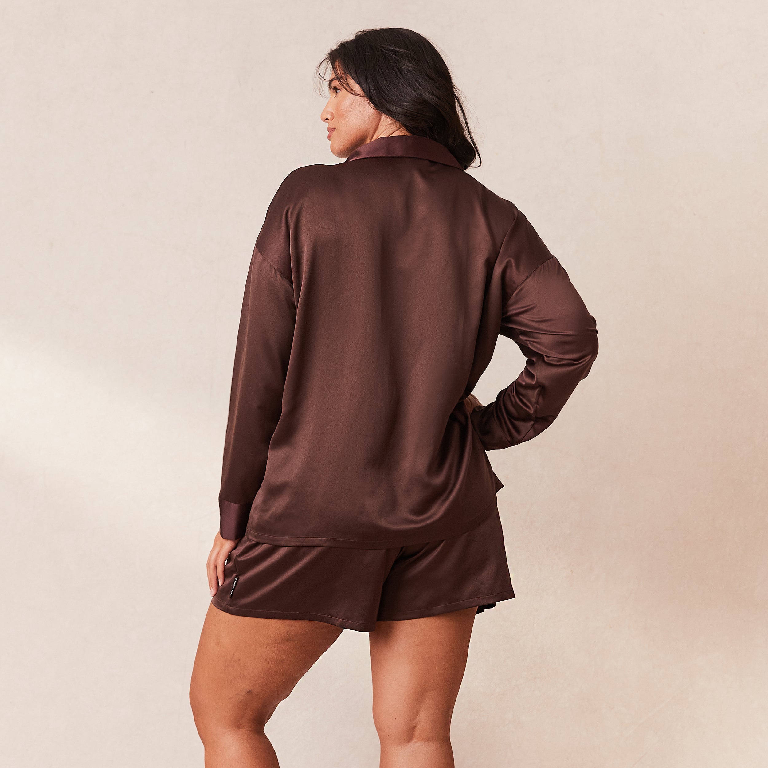 Classic Satin Pajama Shirt for Women - Soft & Comfortable Chocolate Brown Sleepwear - Perfect for Lounging, Sleepovers & Relaxing at Home