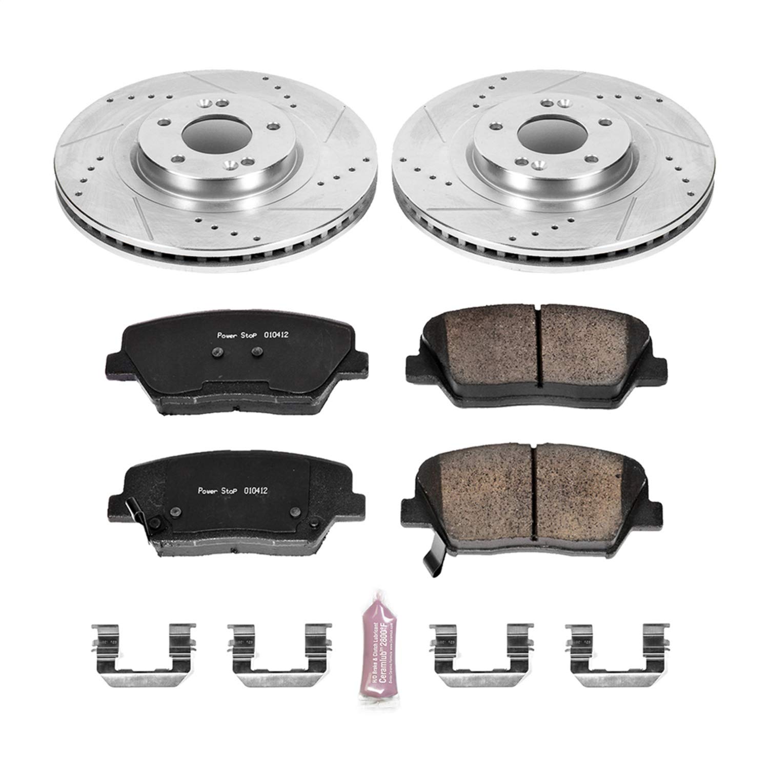 Power Stop K6779 Z23 Carbon Fiber Brake Pads & Drilled Slotted Rotors Kit - High Performance Front Brake System for Cars, Trucks & SUVs | Perfect for Racing, Towing & Daily Driving