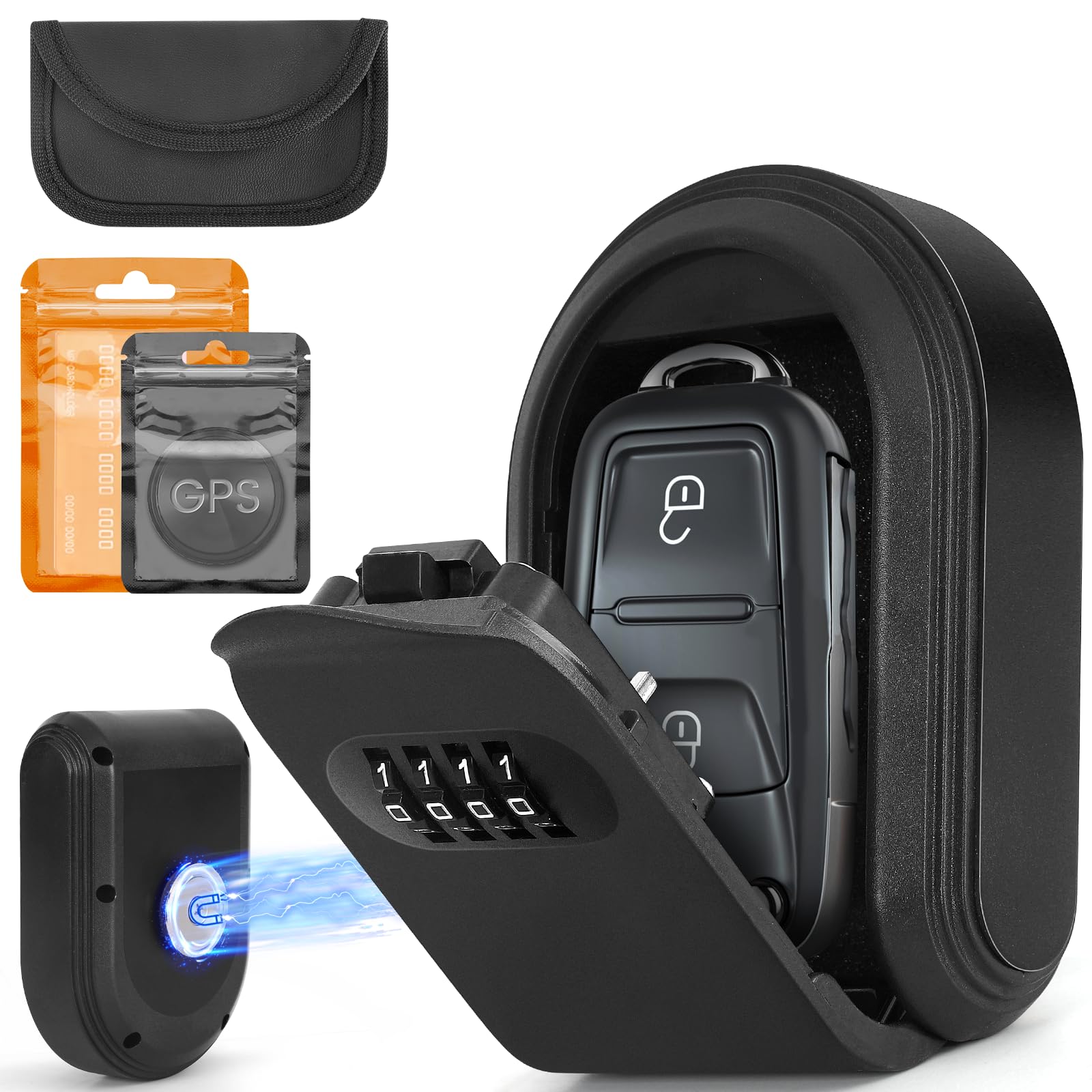 4 Digit Combination Magnetic Key Box Hider for Car - Waterproof & Signal Shielded Key Holder with Strong Magnet for Outdoor/Indoor Use - Perfect for Spare Car Keys, Home Security & Emergency Access
