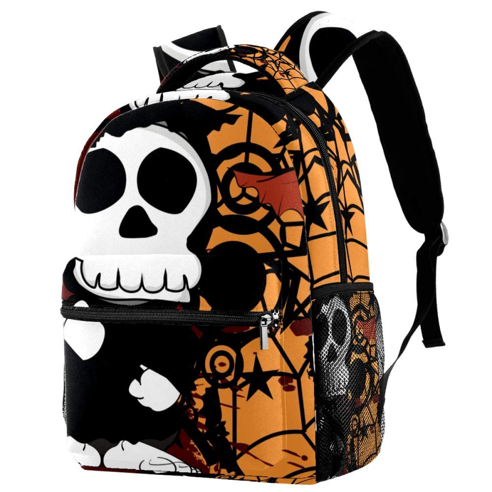 Gothic Skull & Bat Print Backpack for Students - Durable College School Bag for Travel, Work & Daily Use