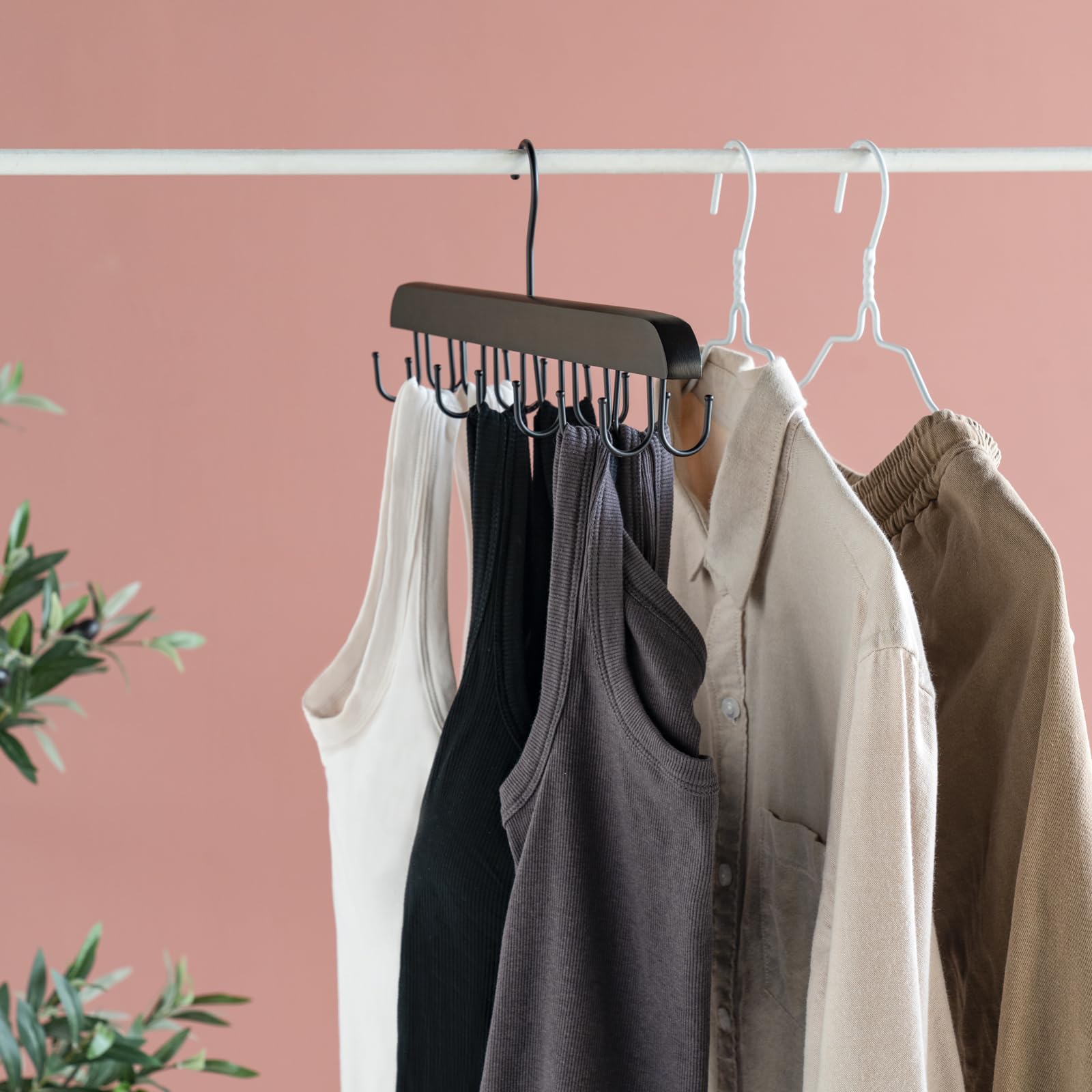 Mkono 2 Pack Wooden Bra Hangers with 14 Hooks - 360° Rotating Space Saving Closet Organizer for Tank Tops, Sports Bras, Belts, Ties & Scarves - Perfect for Home, Apartment & Dorm Room Storage