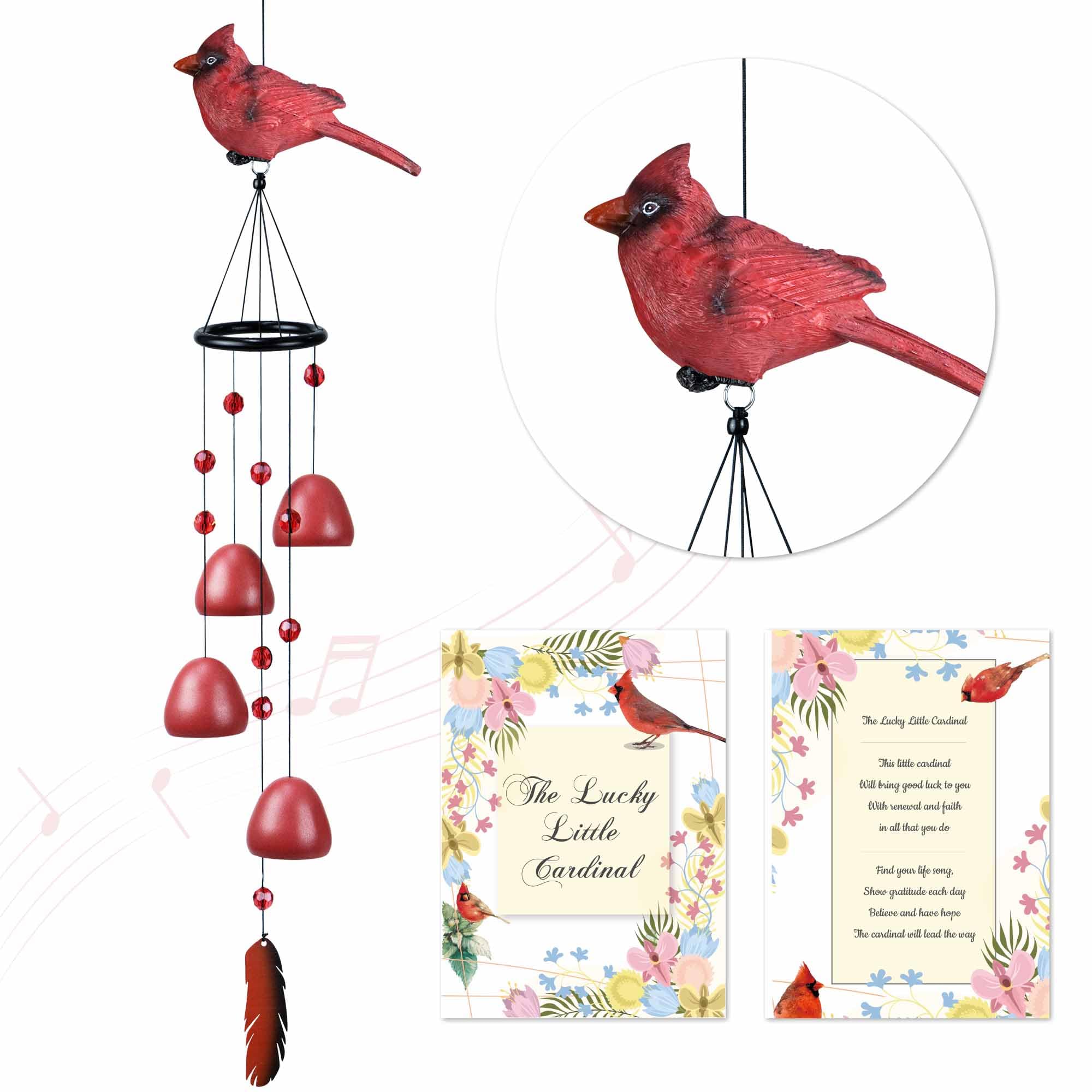 Cardinal Wind Chimes for Outdoor Decor - Handmade Red Bird Wind Chime for Garden, Patio, Backyard - Perfect Gift for Mom & Grandma - Soothing Wind Sounds for Relaxation & Home Decoration