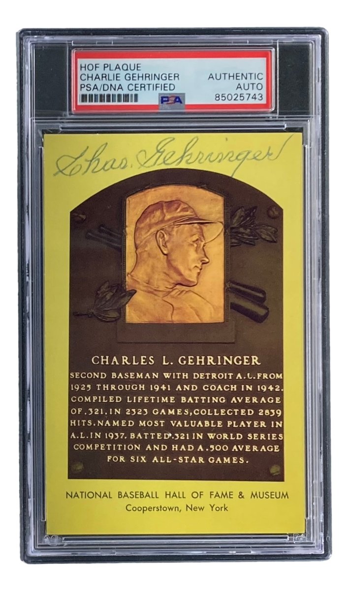 Charlie Gehringer Signed 4x6 Detroit Tigers HOF Plaque Card - PSA/DNA Certified Autograph (85025743) - Perfect for Baseball Memorabilia Collections & Sports Fan Gifts