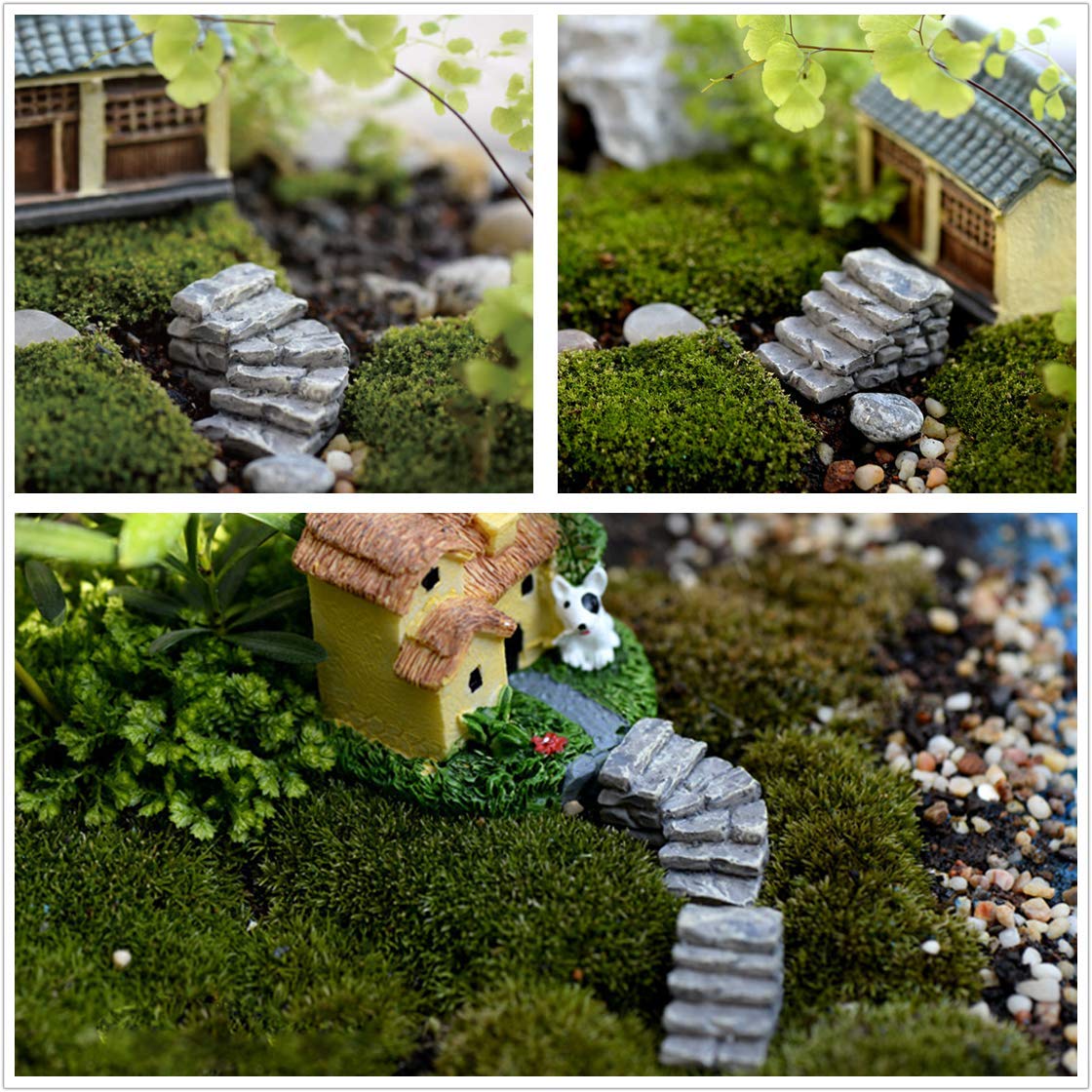 3 PCS Fairy Garden Decor Set - 2 Stone Stairs & 1 Wood Bridge for Miniature Gardens, Bonsai, Fish Tanks & Terrariums - Perfect for DIY Mini Landscapes, Fairy Houses and Home Decor