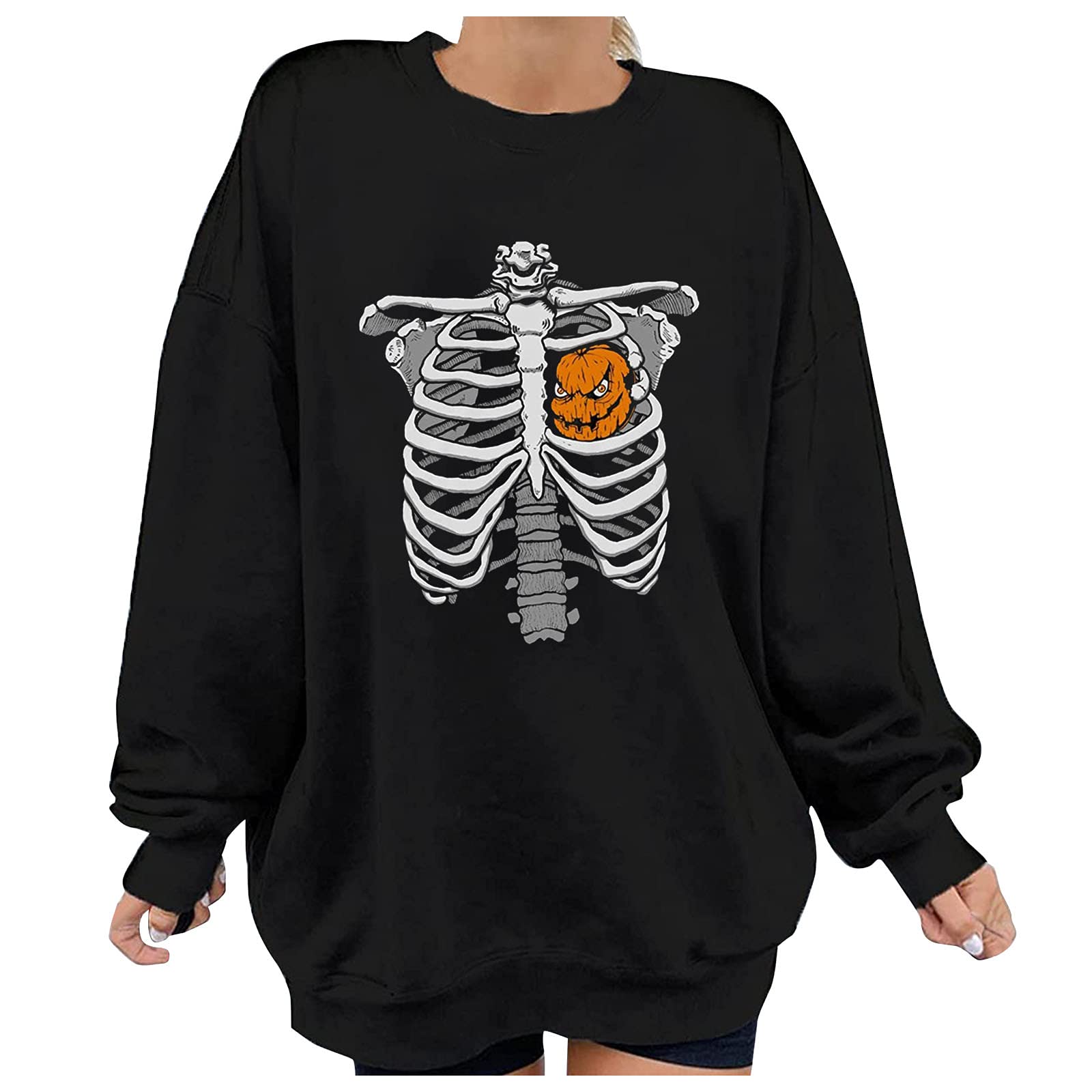 Women's Oversized Halloween Sweatshirt - Cozy Crewneck Long Sleeve Pullover for Casual Wear | Perfect for Fall, Pumpkin Patch & Spooky Season Outfits