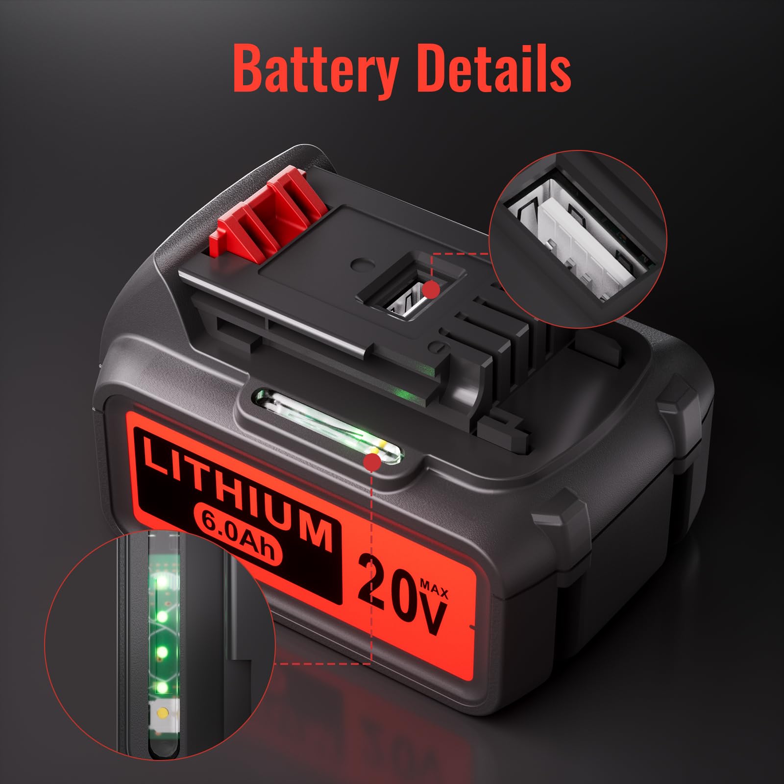 LBXR20 20V 6.0Ah Lithium-Ion Replacement Battery for Power Tools - Compatible with Dewalt, Black & Decker, Porter Cable - Perfect for Drills, Saws, and Outdoor Power Equipment