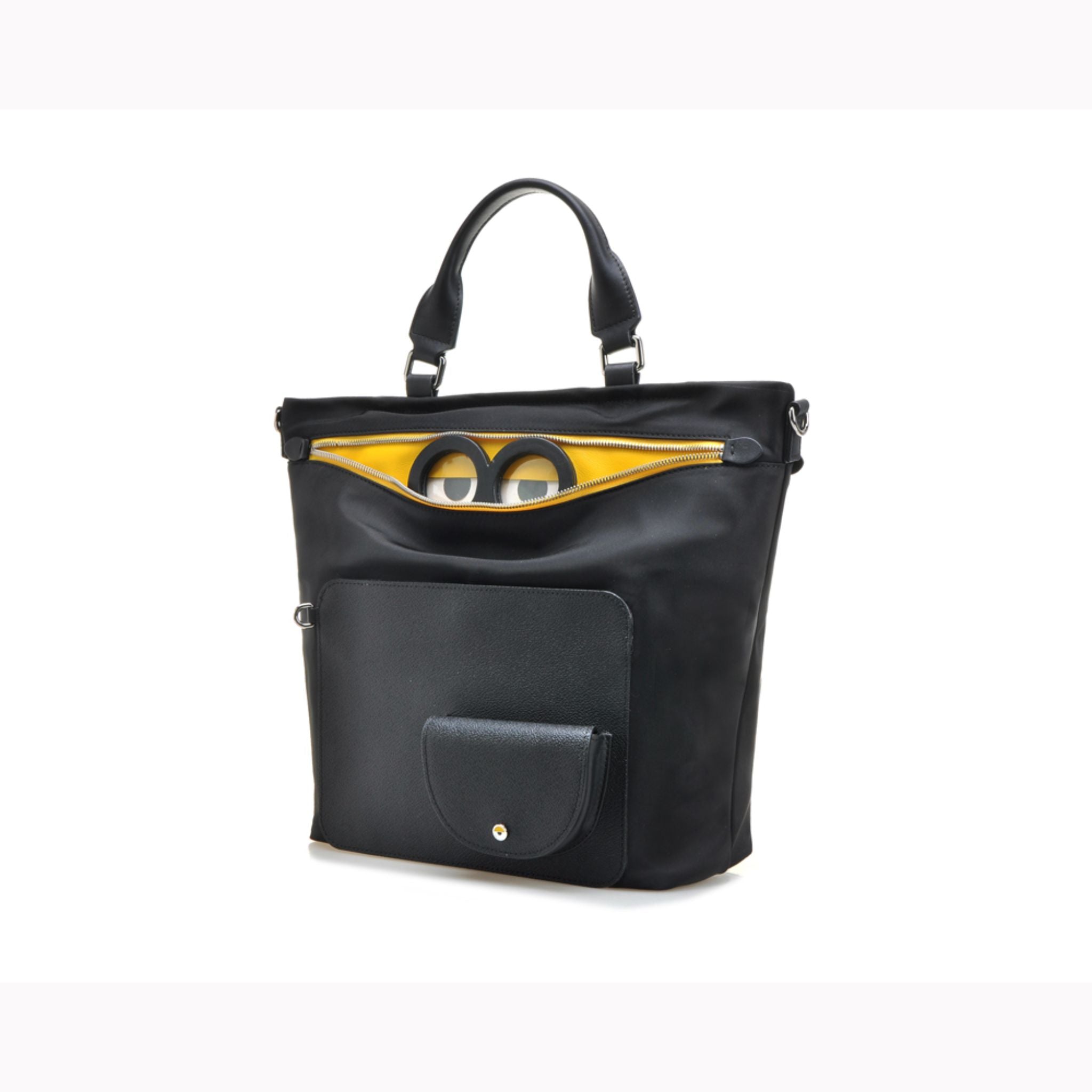 FION Minions Jacquard Leather Top Handle Handbag for Women - Stylish Black & Yellow Crossbody Purse - Perfect for Work, Travel & Daily Use