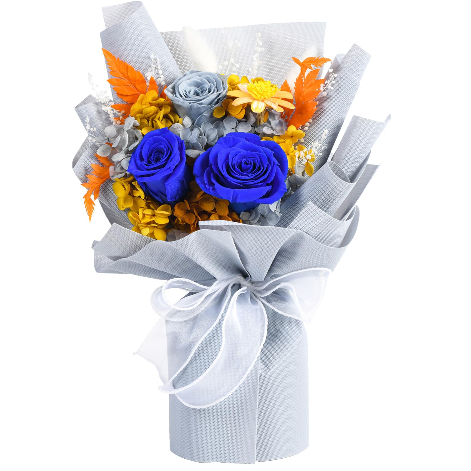 Premium Preserved Blue Rose Bouquets - Long Lasting 1-3 Years | Birthday & Anniversary Flowers for Women, Mom, Wife, Grandma | Perfect for Home Decor, Wedding Centerpieces & Romantic Gifts