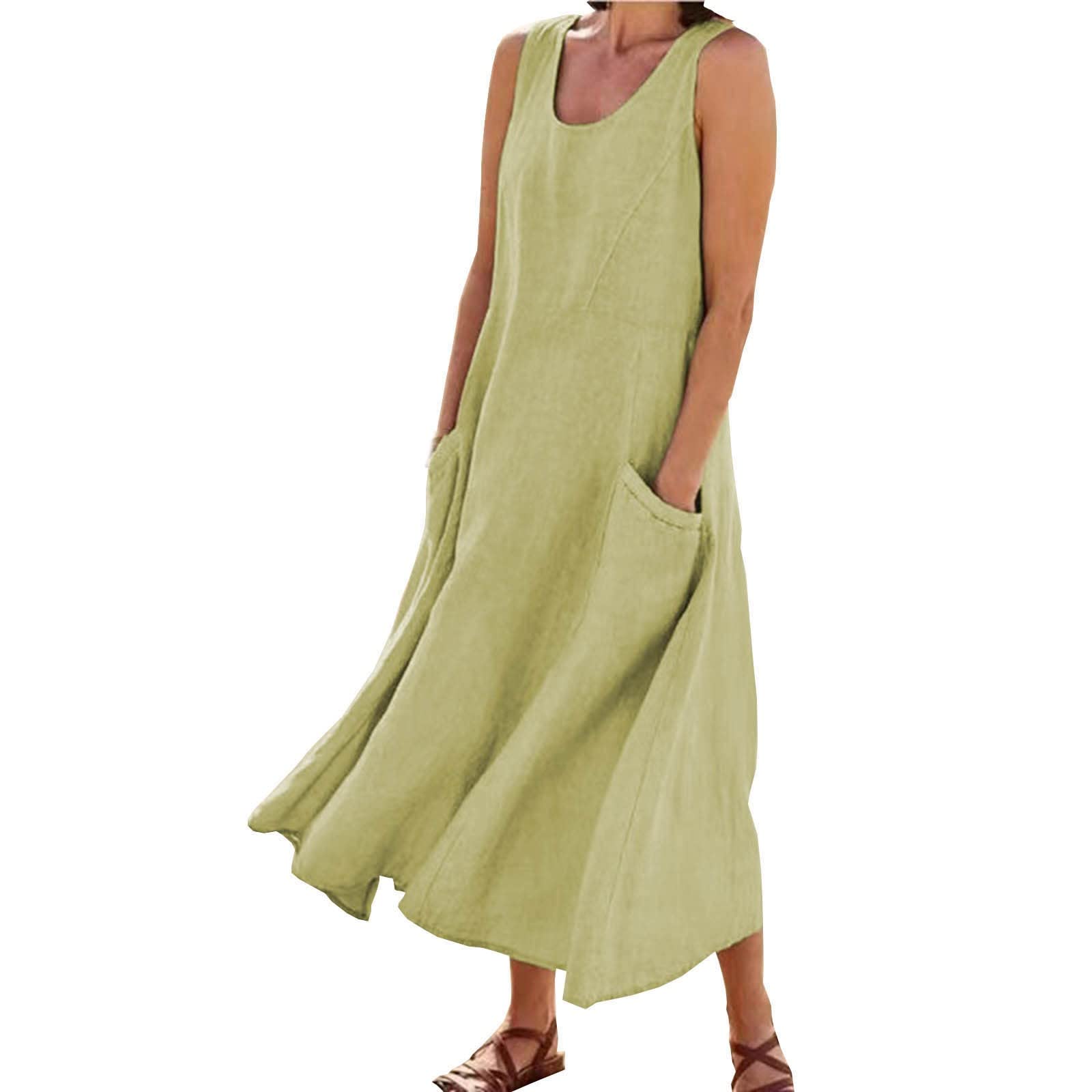 Women's Summer Sundress 2022 - Casual Sleeveless Cotton Linen Maxi Dress with Tiered Design in Solid Colors (XS-XL) | Perfect for Beach Vacations, Garden Parties & Summer Outings