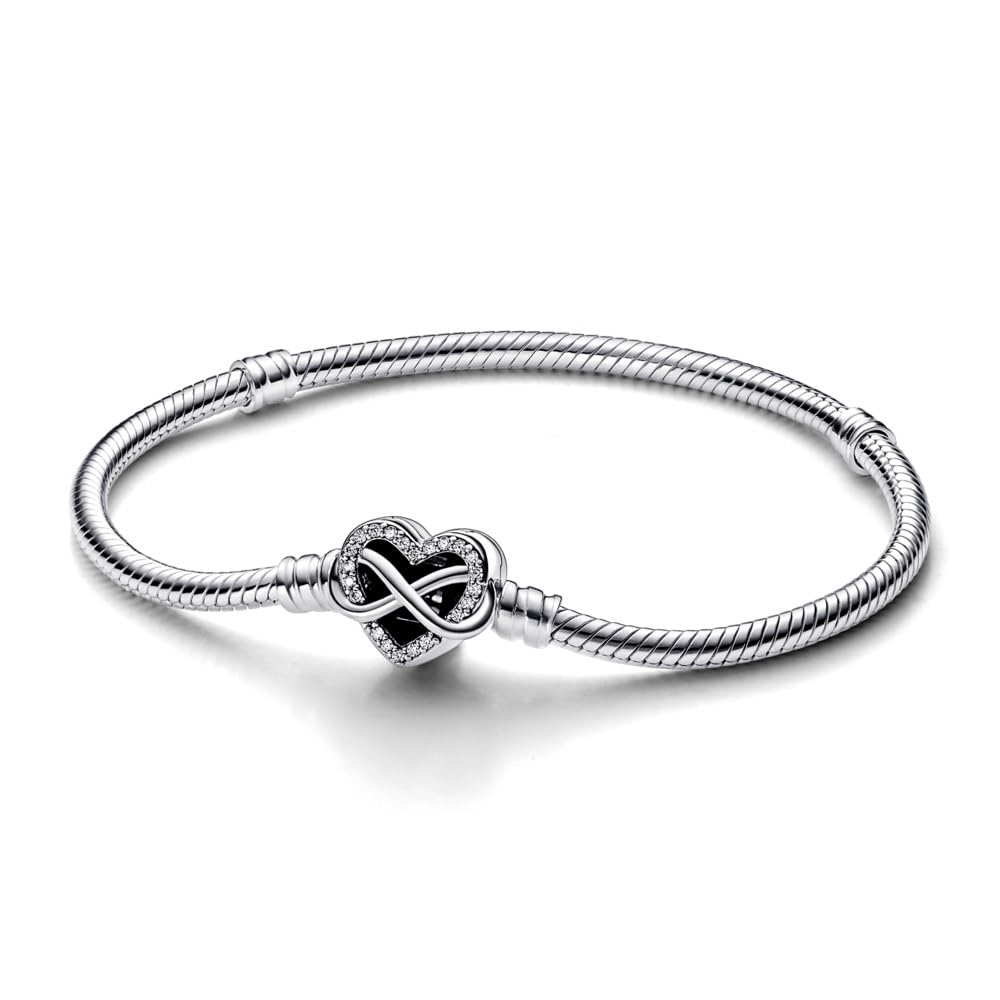 PANDORA Sparkling Infinity Heart Clasp Snake Chain Bracelet - Sterling Silver with Cubic Zirconia - Compatible with PANDORA Charms - Elegant Jewelry Gift for Women - Perfect for Anniversaries, Valentine's Day & Special Occasions