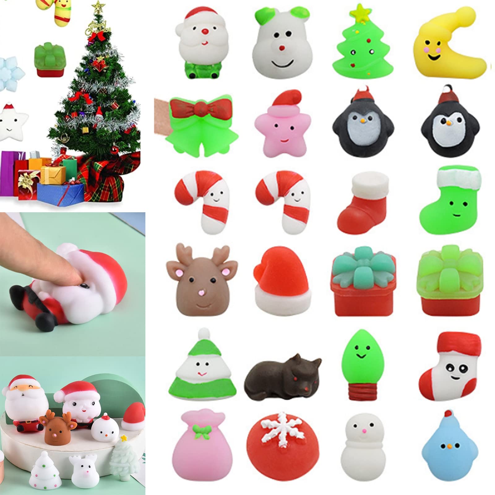 24 Pcs Christmas Squishy Toys - Santa Hat, Tree & Snowflake for Stress Relief & Party Favors