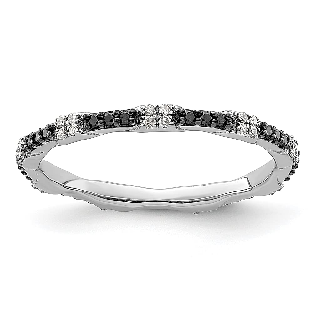 925 Sterling Silver Black & White Diamond Band Ring for Women - Stackable Wedding Ring, Elegant Fine Jewelry Gift for Her - Perfect for Anniversaries, Engagements & Special Occasions