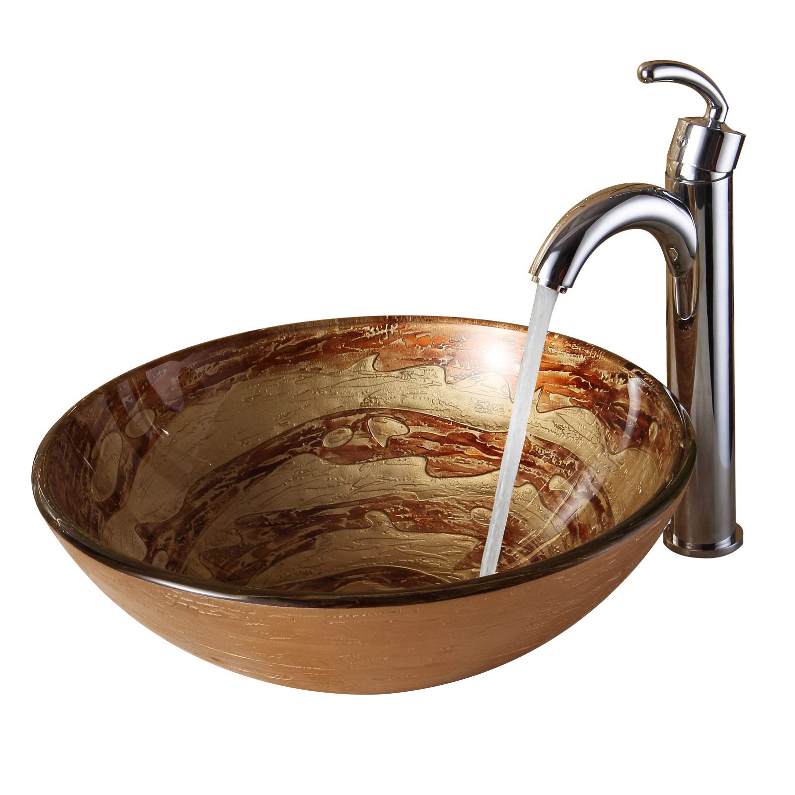 Modern Tempered Glass Bathroom Vessel Sink with Chrome Faucet - Sleek Design for Contemporary Bathrooms, Vanities & Powder Rooms