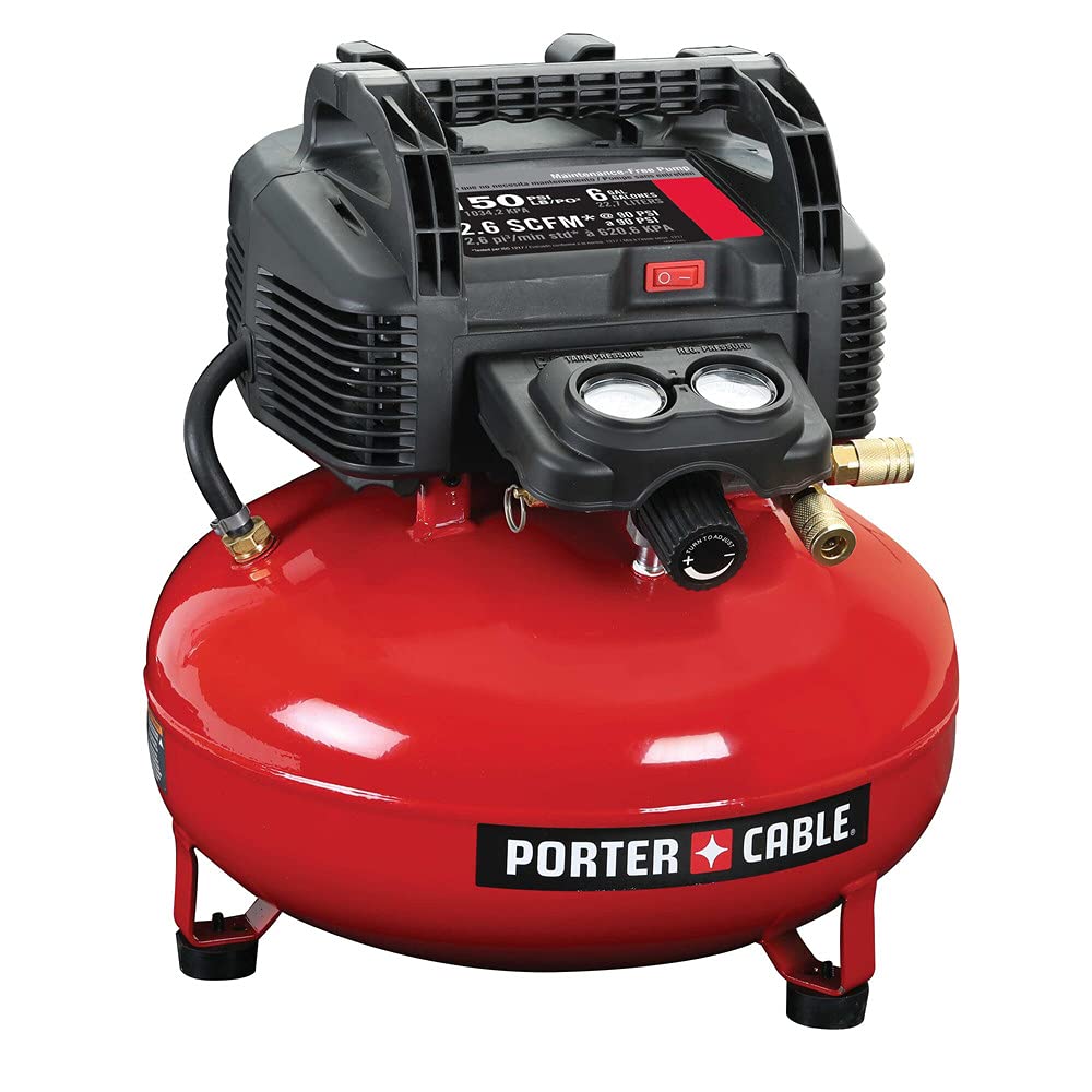 Porter-Cable 6-Gallon Pancake Air Compressor - Oil-Free, Lightweight & Portable (C2002) - Perfect for Nail Guns, Inflating Tires & DIY Home Projects