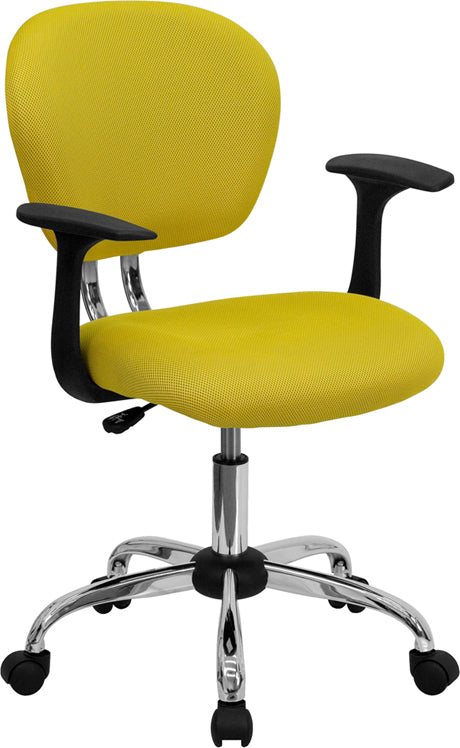 FLASH Beverly Mid Back Black Mesh Office Chair with Padded Seat, Swivel & Adjustable Height, Chrome Base & Arms - Ergonomic Desk Chair for Home & Office Workspace