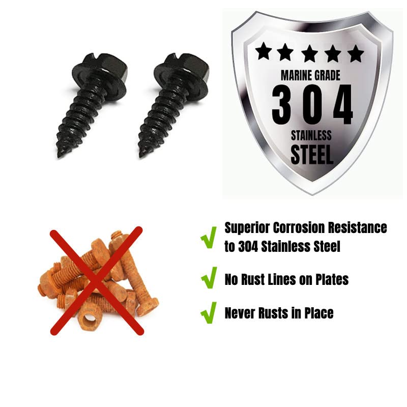 Black Stainless Steel License Plate Screw Kit - Rustproof Fasteners for Cars, SUVs, Trucks