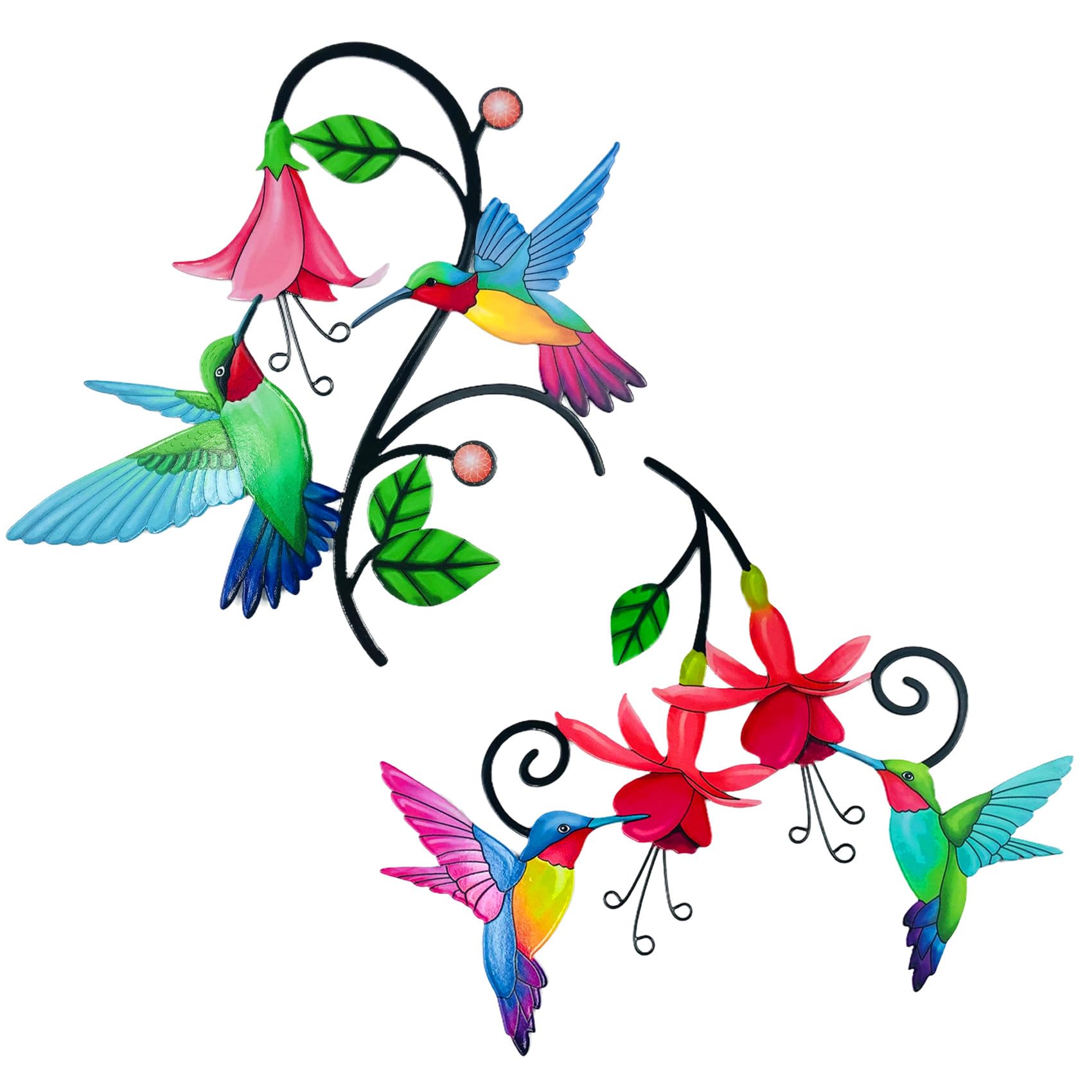 2 Pack Metal Hummingbird Wall Art - Outdoor Garden Decor for Patio, Fence & Balcony