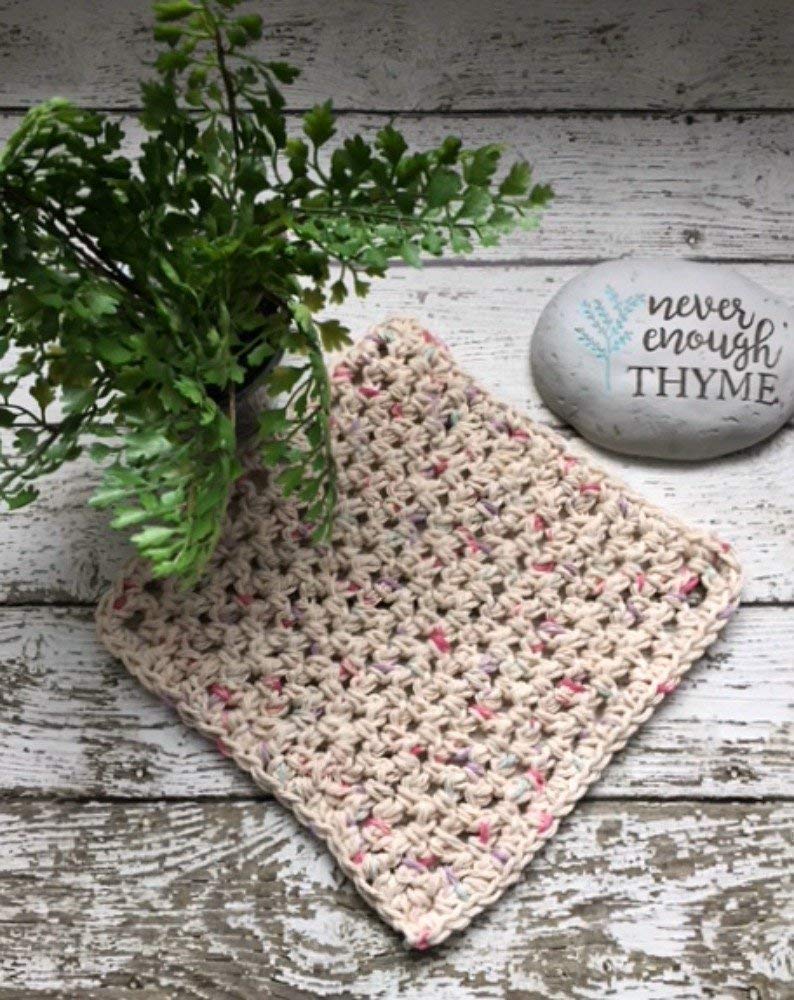 Premium Handmade Crochet Cotton Dish Cloths Set of 3 - Soft & Absorbent Beige Kitchen Towels for Washing Dishes, Cleaning Countertops & Gentle Face Cleansing