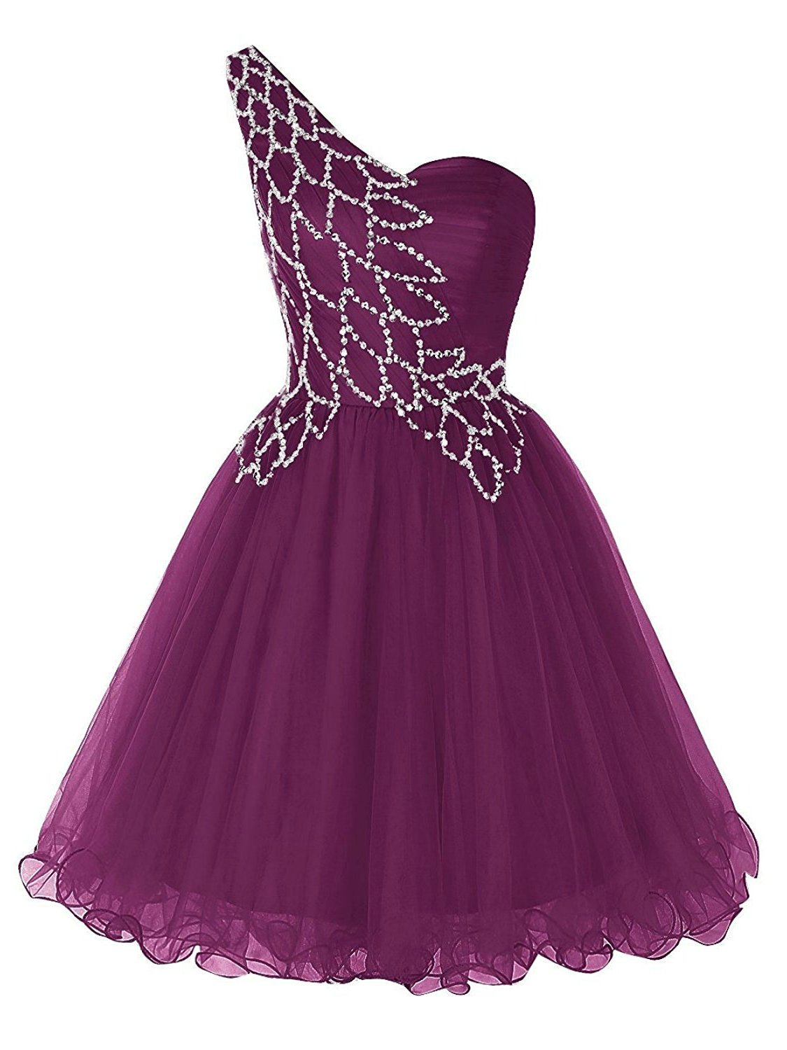 Elegant One Shoulder Short Prom Dress with Beading & Tulle - Perfect for Homecoming, Cocktail Parties & Special Occasions