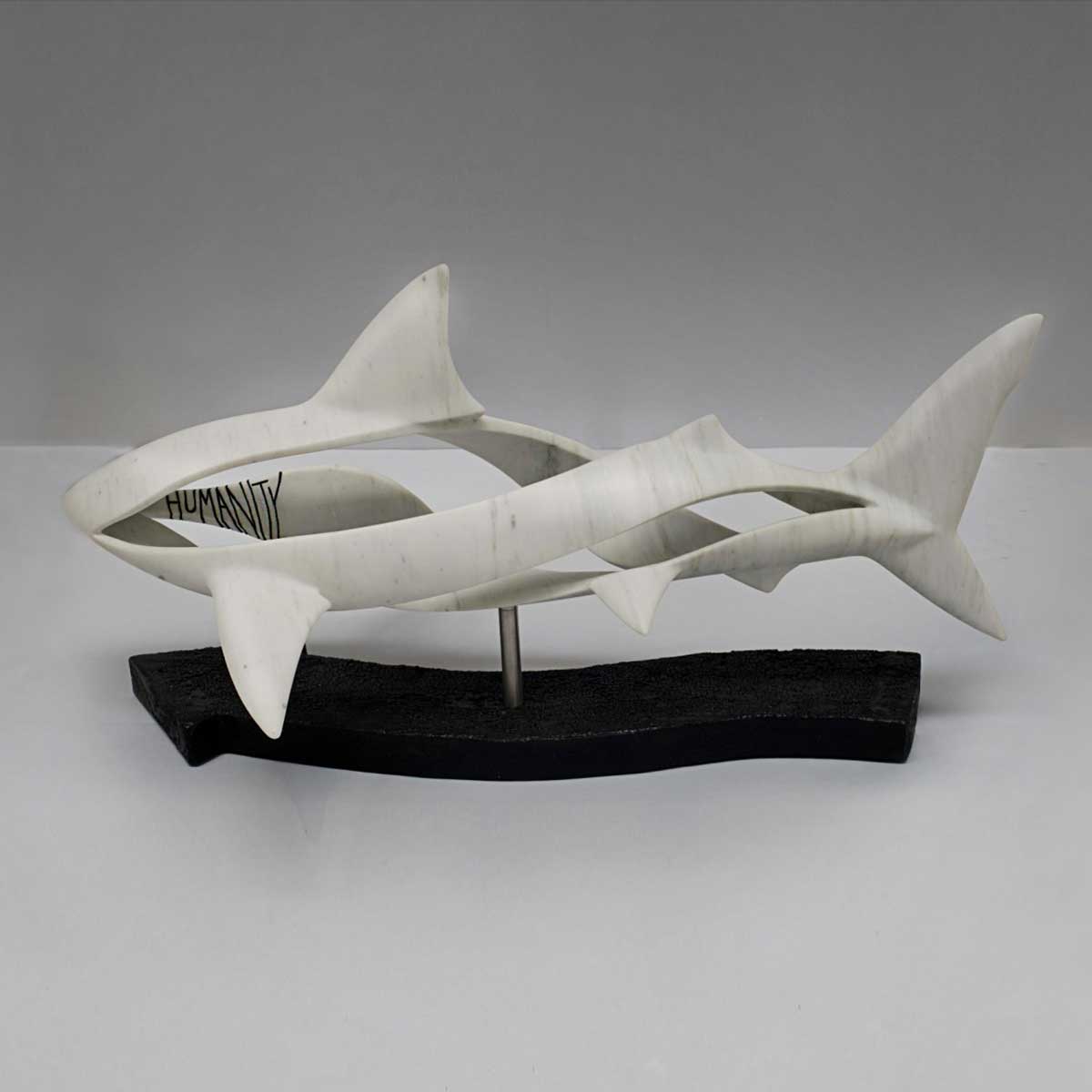 Carrara Burned Wood Shark Sculpture - Handcrafted Home Decor for Coastal & Nautical Theme - Perfect for Beach House, Living Room, or Office Desk Decor