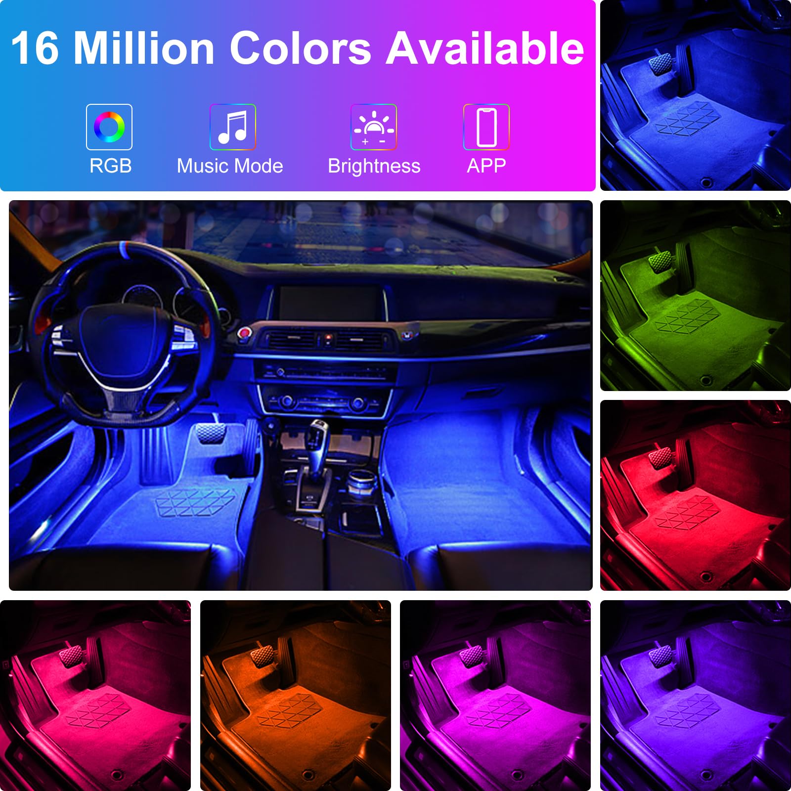 Smart Car LED Interior Lights - App Controlled RGB 48 LED Strip with DIY & Music Sync Modes, USB Powered - Perfect for Car Decor, Mood Lighting & Gift Ideas for Men & Women