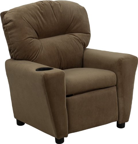 StarSun Depot Modern Brown Microfiber Kids Recliner Chair with Cup Holder - 24.5