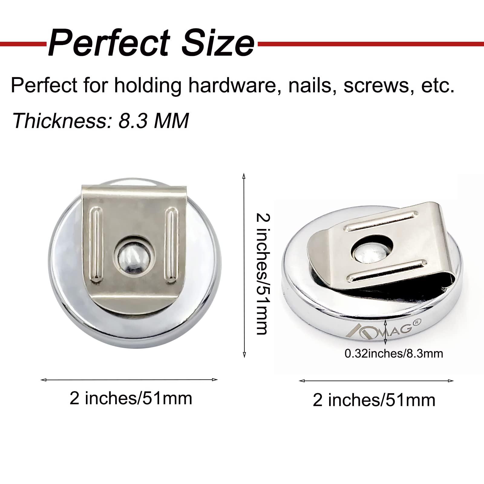 AOMAG 100 lbs Super Strong Neodymium Magnets Belt Clip - 2 Inch Diameter Magnetic Waist Tool Holder for Construction, DIY & Outdoor Work