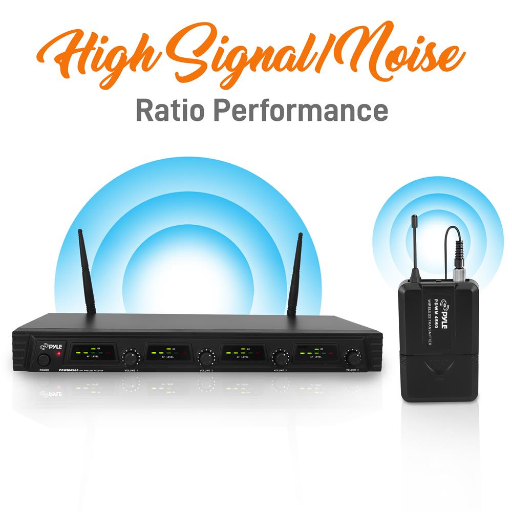 4 Channel UHF Wireless Microphone System for Karaoke, Church, Live Performances & Public Speaking - Professional Audio Equipment with Long Range & Clear Sound