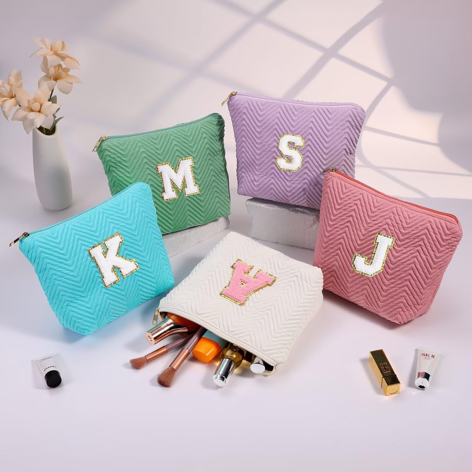 YOOLIFE Personalized Monogrammed Makeup Bag for Women - Waterproof Cosmetic Travel Toiletry Organizer with Initials | Perfect Gift for Her, Bridesmaids, Birthday & Travel Essentials | Great for Daily Use, Gym, Vacation & Business Trips