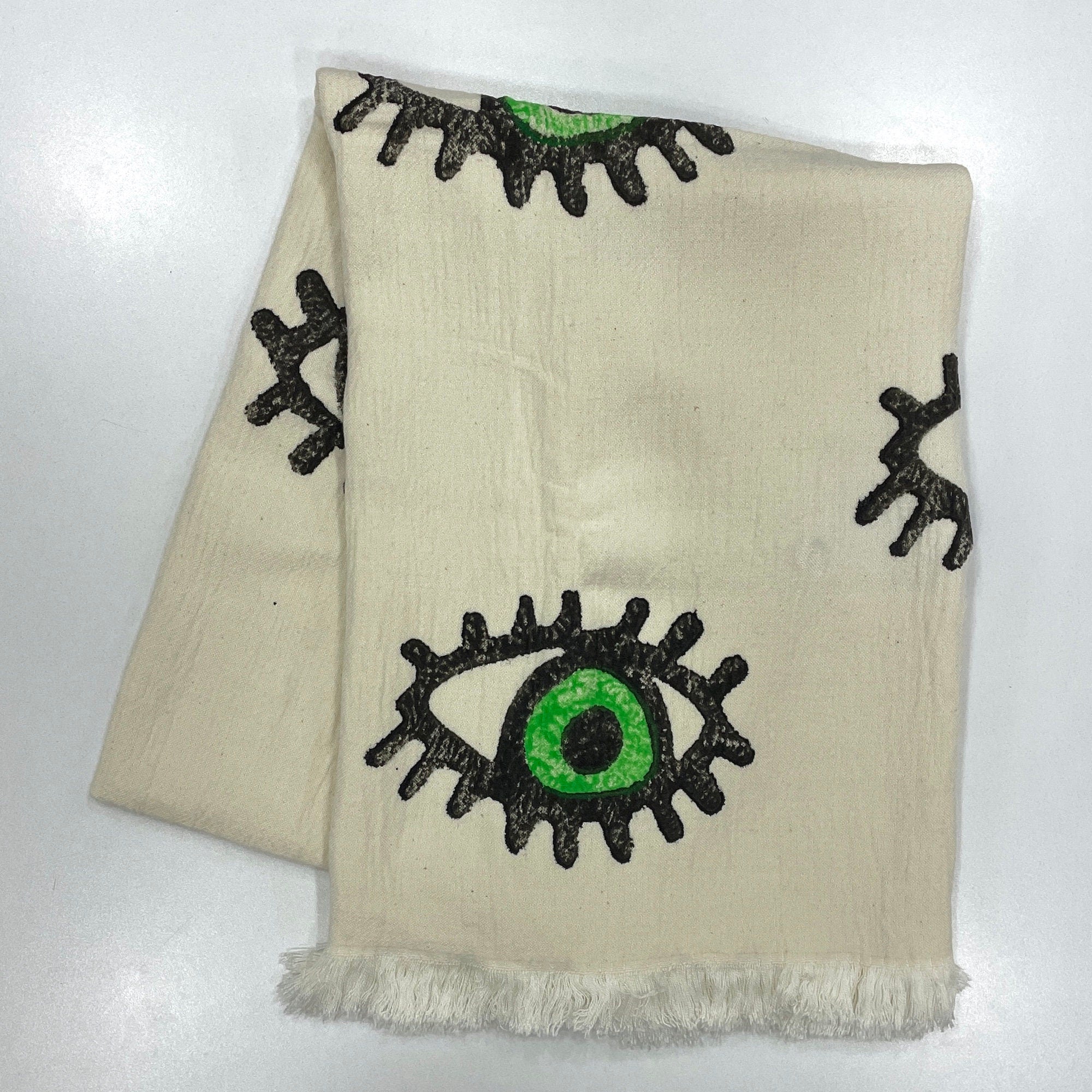 Evil Eye Green Muslin Towel - Soft & Absorbent Baby Swaddle Blanket for Newborns, Perfect for Nursery, Travel & Photo Shoots