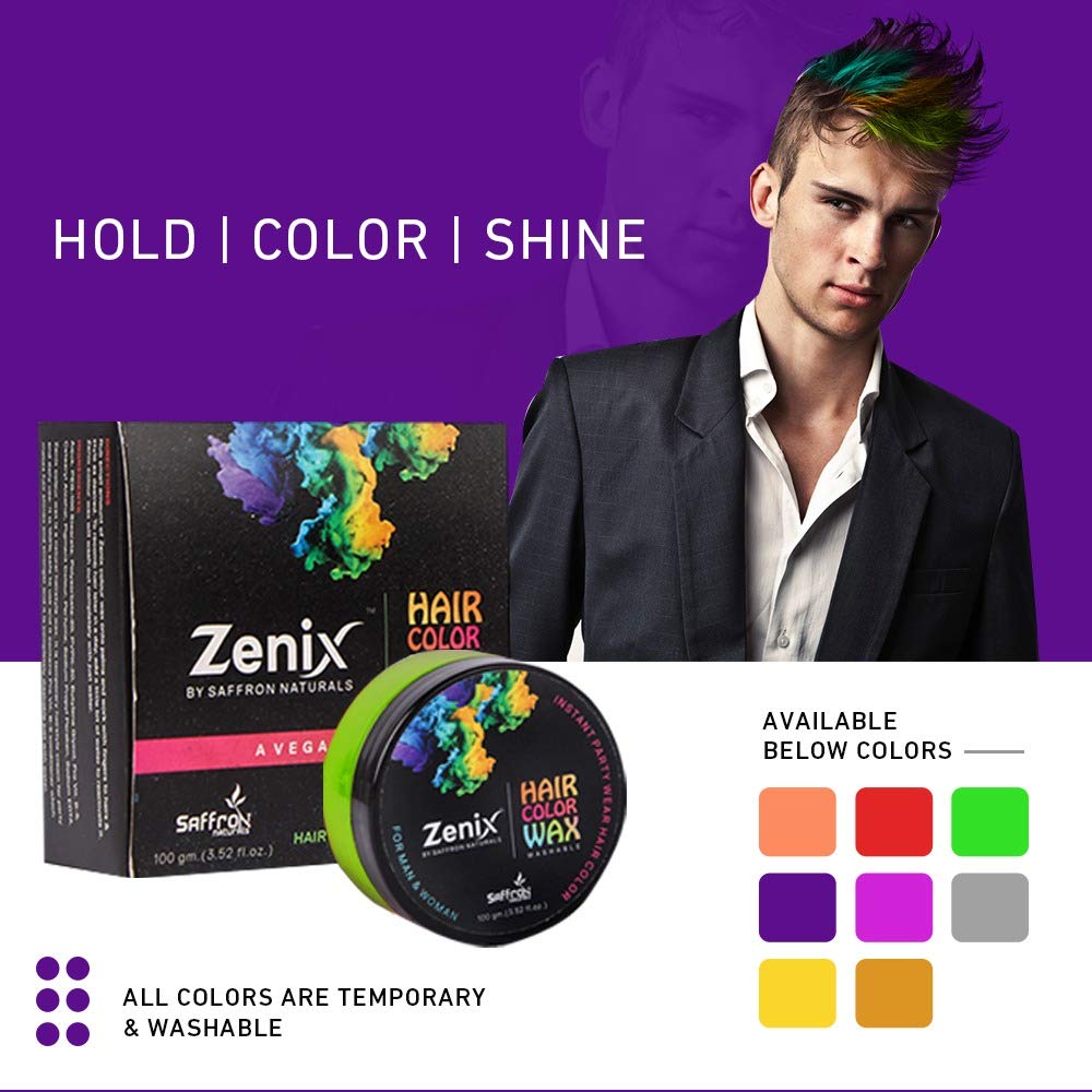 Zenix Temporary Hair Color Wax - Washable Instant Hair Dye for Men & Women (Green, Pack of 2, 200g) | Quick Styling for Parties, Halloween & Cosplay