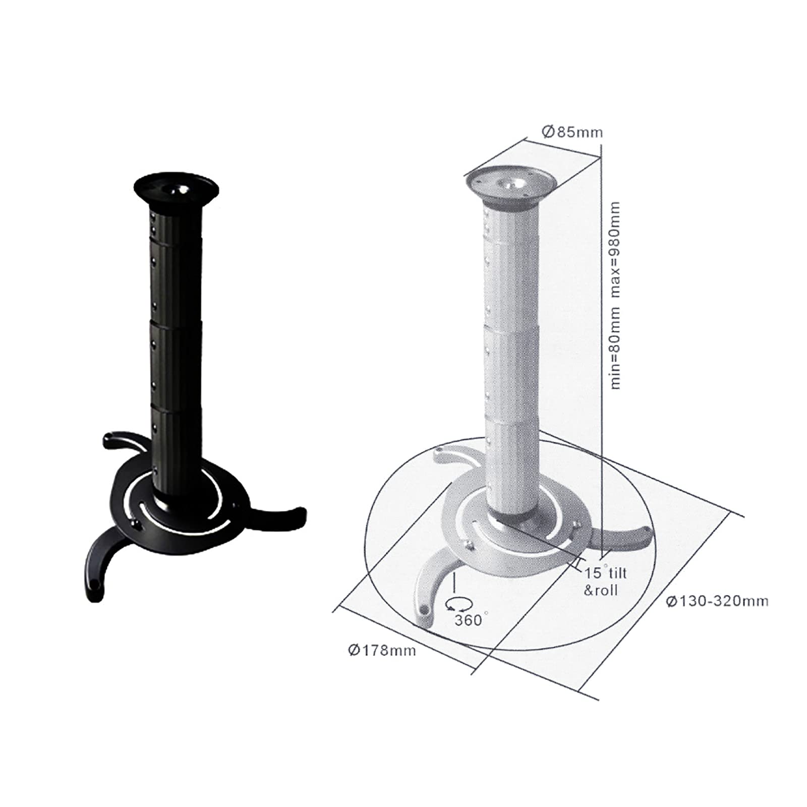 Adjustable Projector Ceiling Mount Bracket (8cm to 98cm) - Universal Fit for Home Theater, Office Presentations & Classroom Projectors