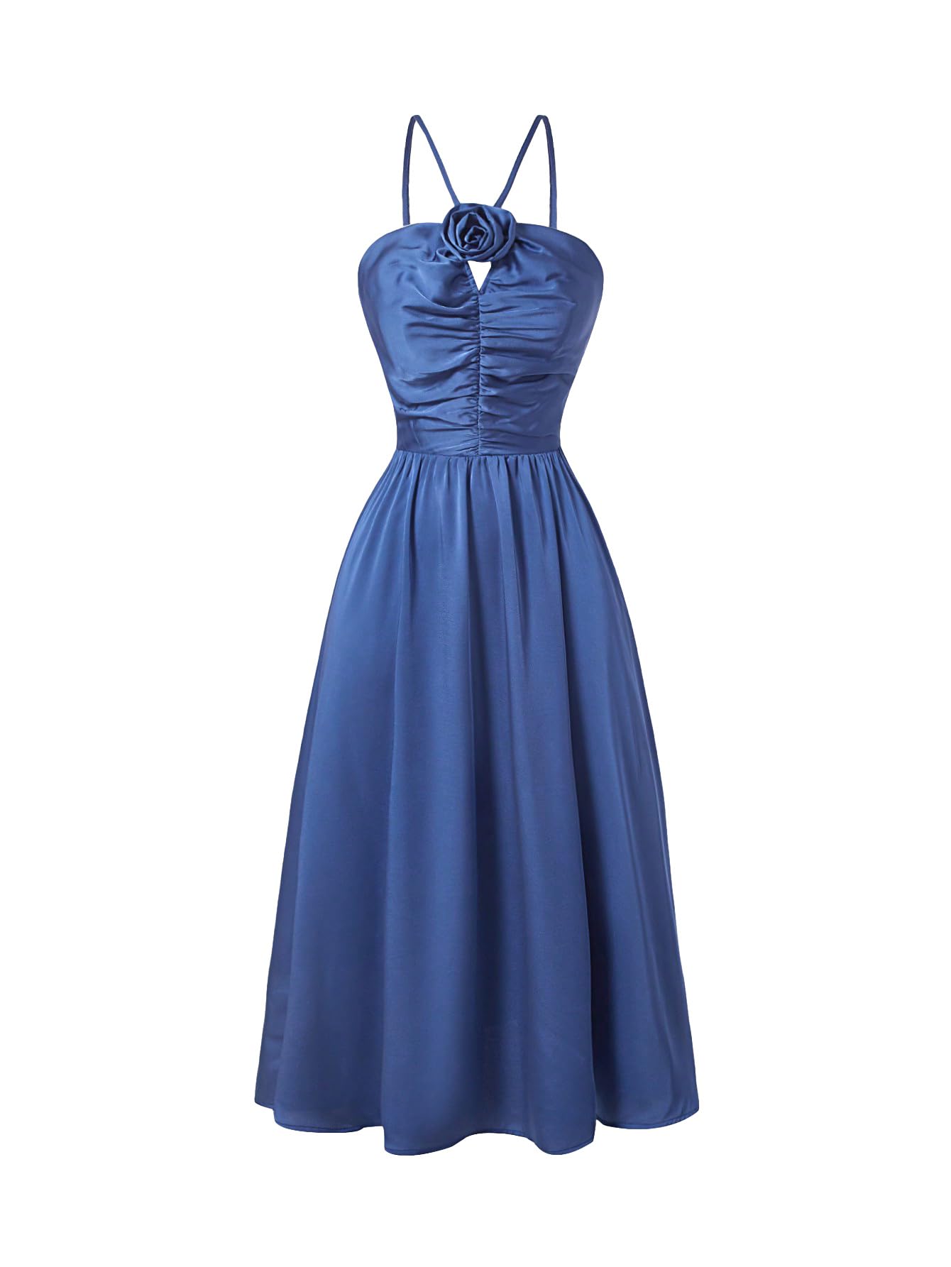 Elegant High Waist Ruched Cocktail Dress for Women - Backless Spaghetti Strap Midi Party Dress | Perfect for Evening Events, Weddings & Special Occasions