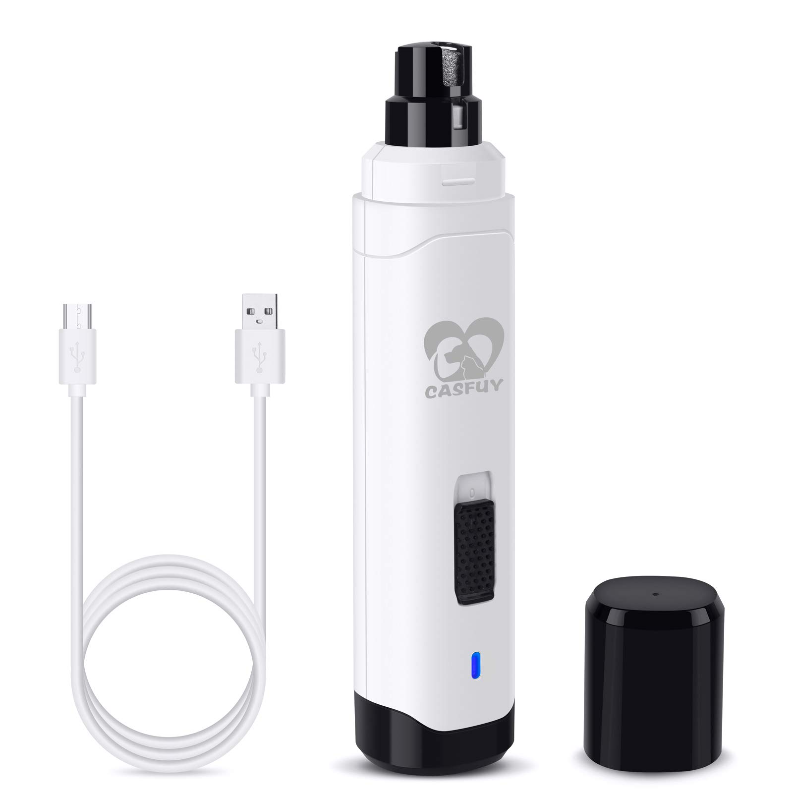 Casfuy Upgraded Dog Nail Grinder - Professional 2-Speed Electric Pet Nail Trimmer for Small, Medium & Large Dogs & Cats | Rechargeable, Painless Paws Grooming & Smoothing | Perfect for Home Grooming & Pet Spa Days (White)