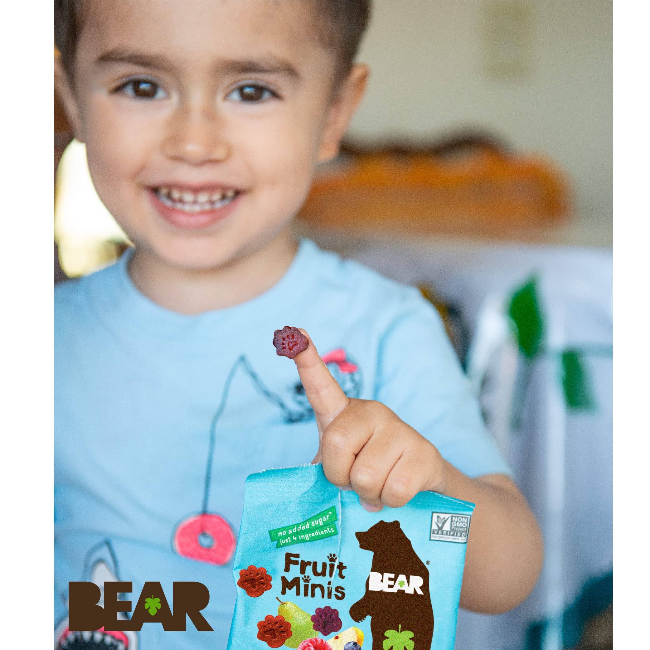 BEAR Real Fruit Snack Minis - Raspberry & Blueberry, No Added Sugar, All Natural, Non-GMO, Gluten Free, Vegan, 0.7oz (18 Pack) | Healthy Bite-Sized Snacks for Kids, Lunch Box, On-The-Go & School Snacks