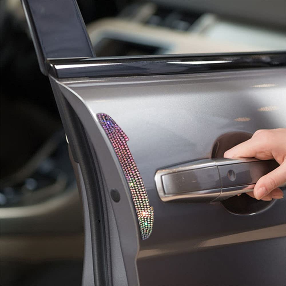 Rhinestone Studded Car Door Side Anti-Collision Strip & Rear View Mirror Sticker Decoration (Green, 4PCS) - Protect Your Vehicle from Scratches & Enhance Style for Cars, SUVs, Trucks