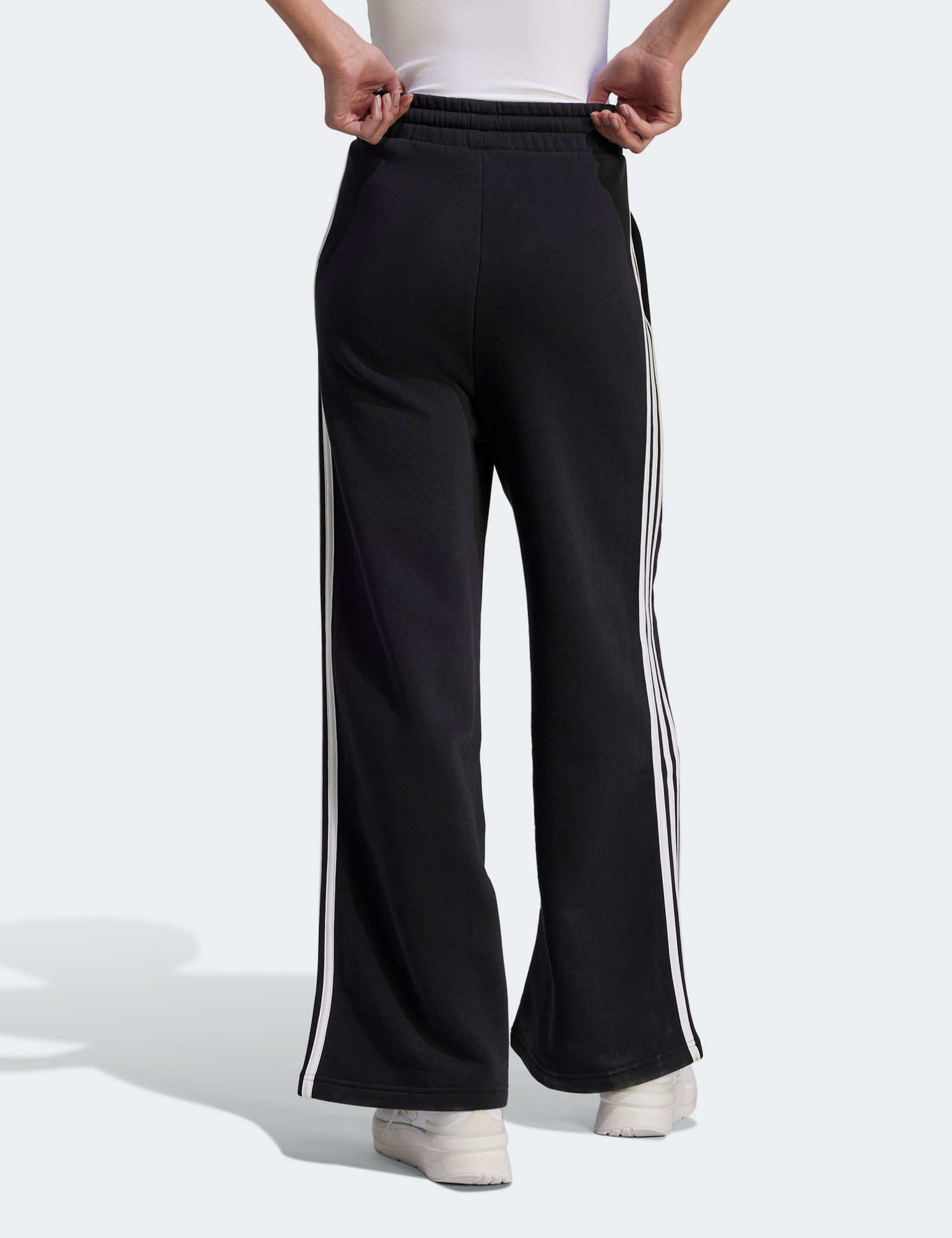 Essentials 3 Stripes French Terry Wide Joggers for Men & Women - Comfortable Black/White Sweatpants for Gym, Lounge & Casual Wear