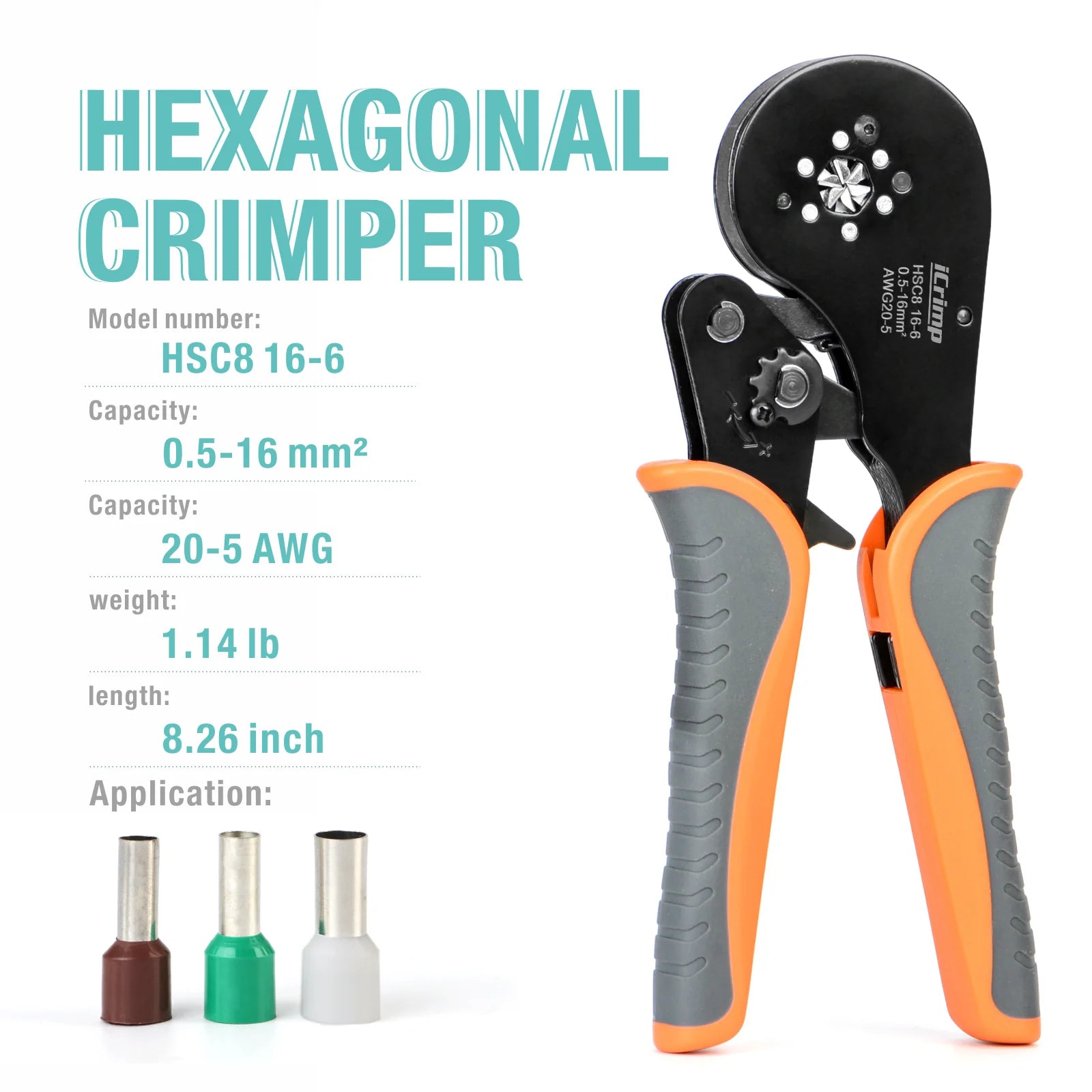 HSC8 6 6 Self-Adjusting Ferrule Crimper Tool for AWG23-10 Bootlace Ferrules - Perfect for Electrical Wiring, DIY Projects, and Professional Installations
