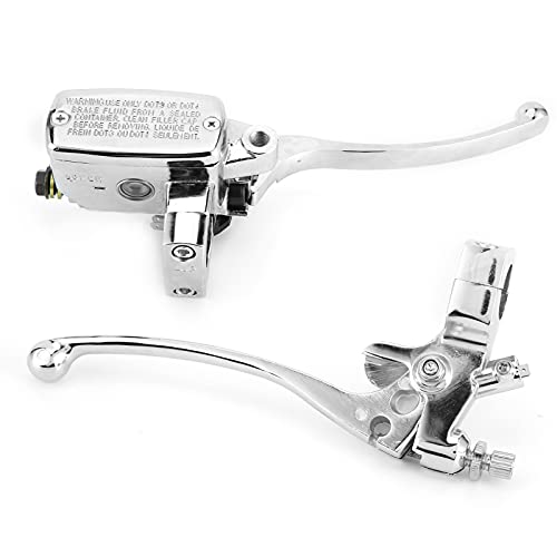 Universal Motorcycle Hydraulic Brake Clutch Master Cylinder Lever Assembly - Silver 1in Handlebar Compatible for Most Motorcycles - Perfect for Street Bikes, Cruisers & Off-Road Adventures