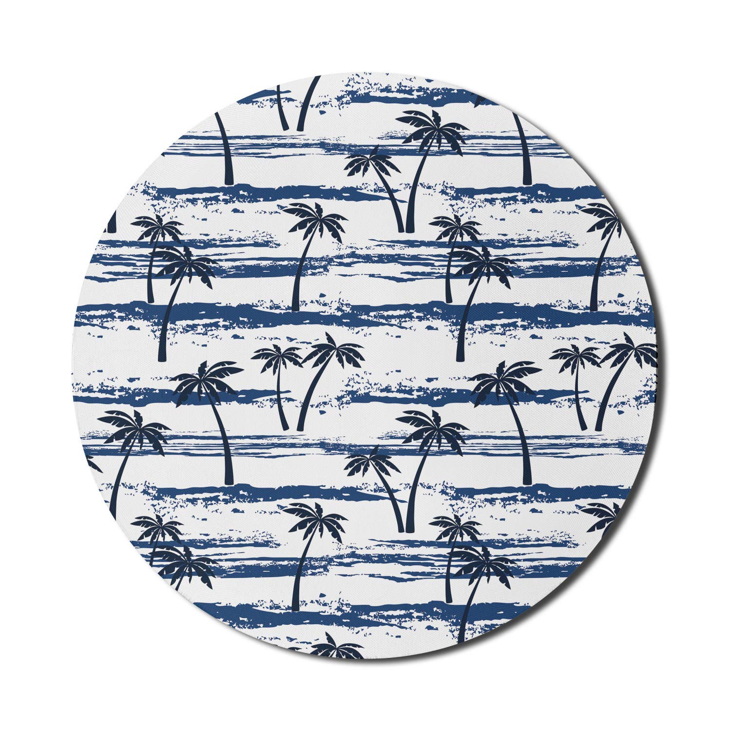 Ambesonne Round Non-Slip Rubber Mouse Pad - 8 Inch Tropical Palm Tree Beach Design for Computer & Gaming - Navy Blue - Perfect for Office, Home & Summer Decor