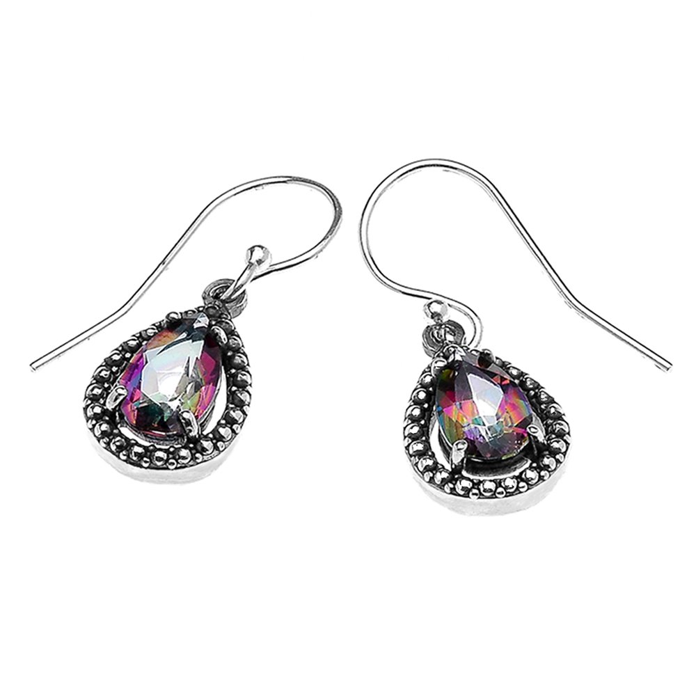 Elegant Sterling Silver Pear-Shaped Mystic Topaz Dangling Earrings for Women | Perfect for Weddings, Parties & Special Occasions