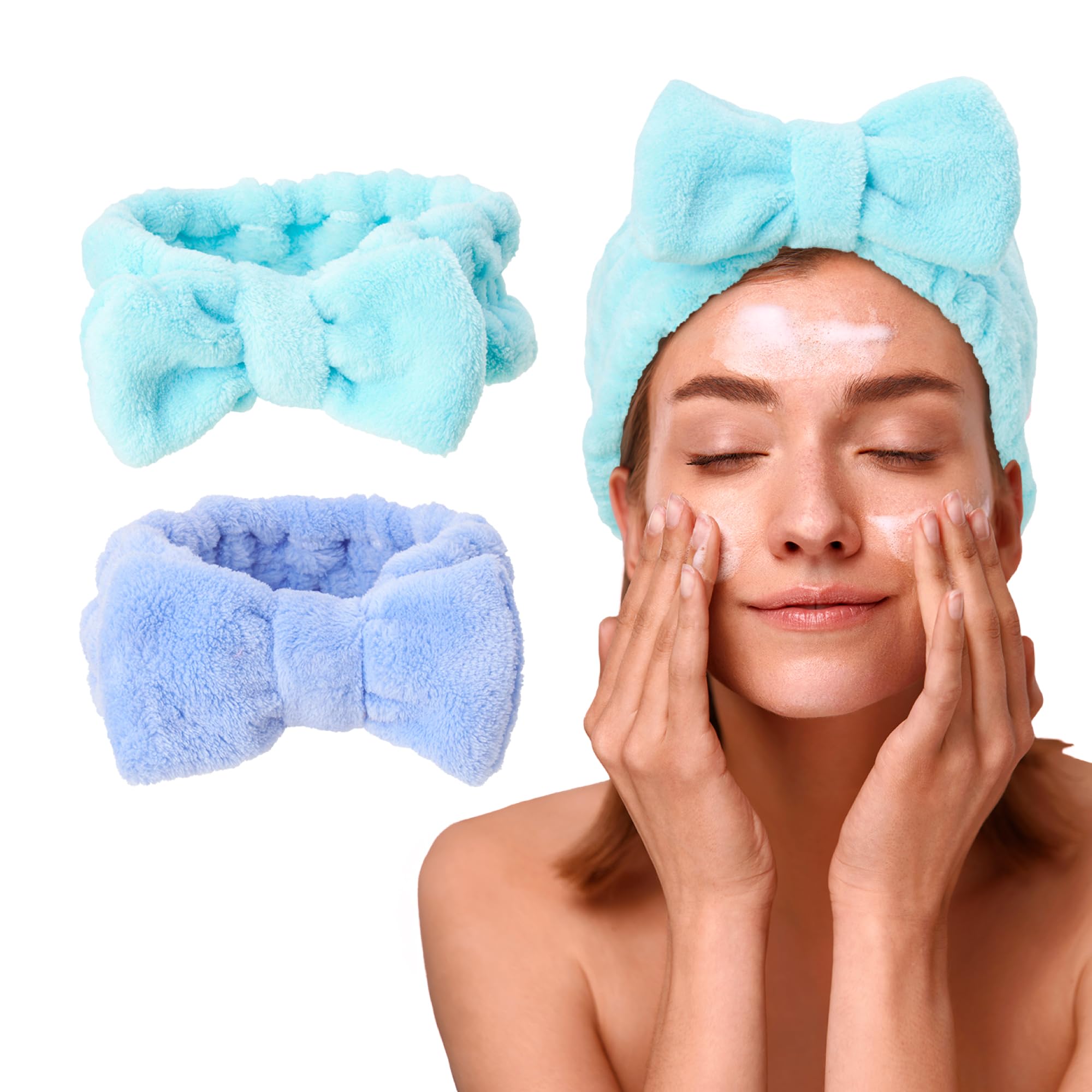 Bliss Women's Spa Headband - 2 Pack Soft Microfiber Hair Wrap for Face Washing, Skincare, Makeup & Shower - Adjustable Elastic Headband with Bow for Women & Teens | Perfect for Spa Days, Bathroom Routine & Hair Care