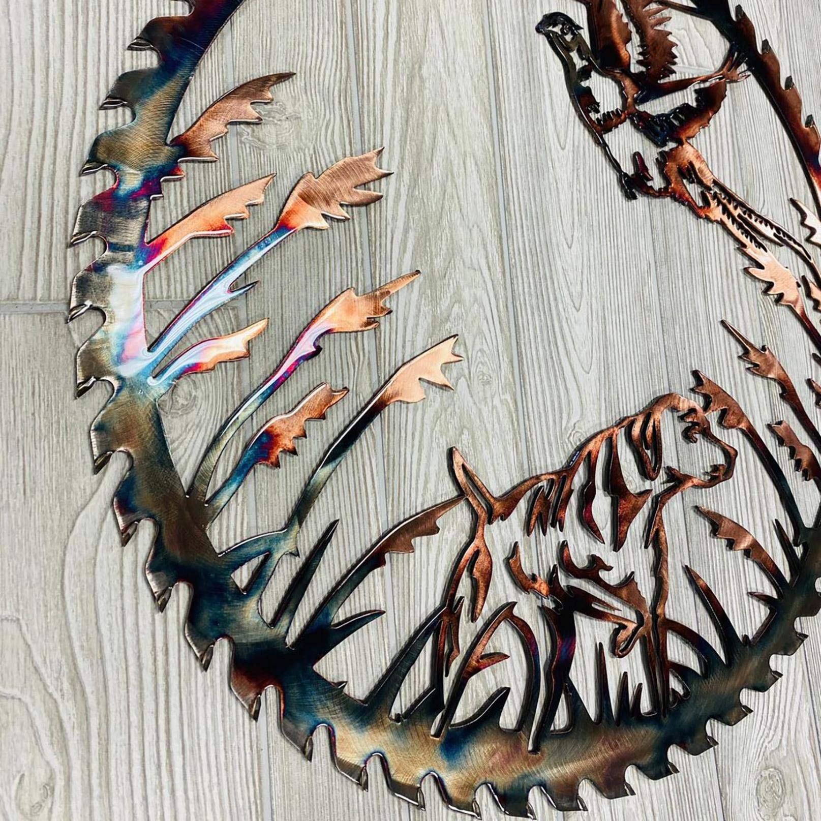 Owill-home Solo Mallard Hunting & Trout Fishing Scene Metal Wall Art - Handcrafted Indoor Outdoor Wall Decor for Home, Office, Cabin & Man Cave - Rustic Wildlife Wall Sculpture for Hunting Lodge & Fishing Enthusiasts