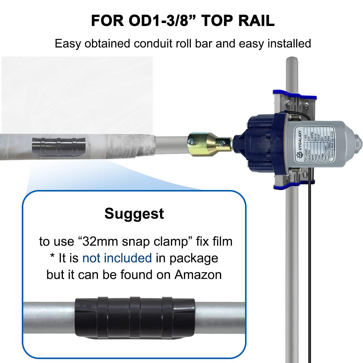 UYGALAXY 100W Greenhouse Film Roll Up Side Motor with 1 3/8