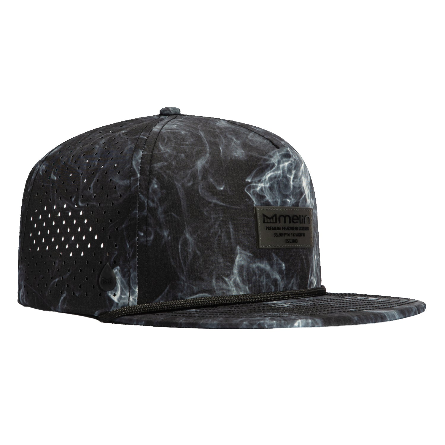 Melin Coronado Brick Hydro Snapback Hat - Black Smoke | Water-Resistant Adjustable Baseball Cap for Men & Women | Perfect for Outdoor Sports, Hiking, and Casual Wear