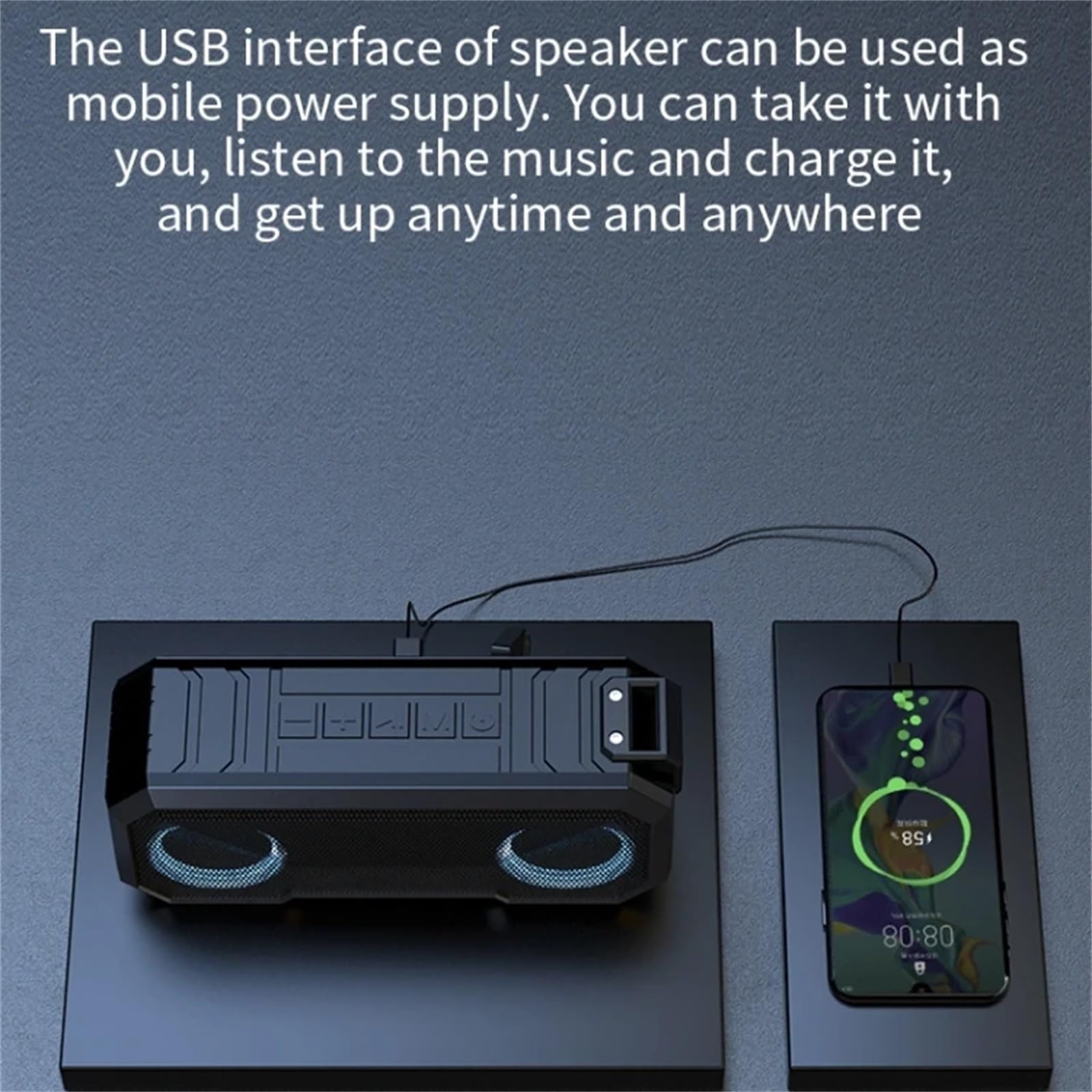 Fyrwqm IPX7 Waterproof Bluetooth Speaker - Wireless Portable Speaker with Colorful LED Lights, Built-in Power Bank, FM Radio & Powerful Bass - Perfect for Outdoor, Pool, Beach, and Camping (Grey)