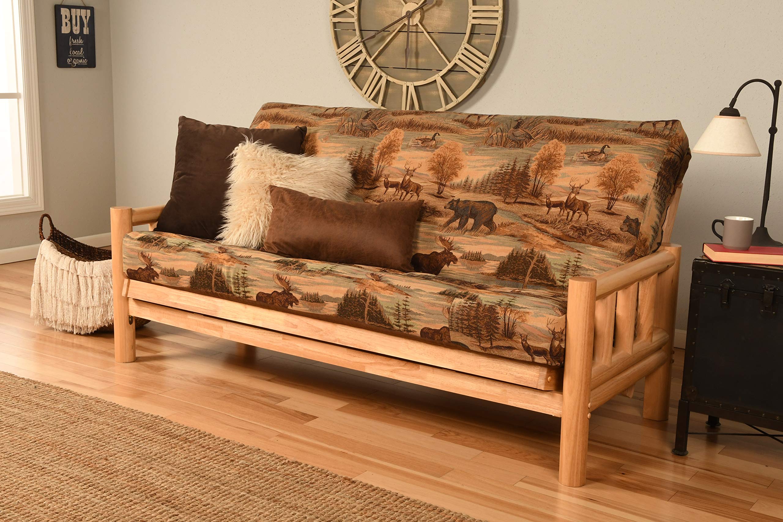 Up North Full Size Futon Lodge Frame & Mattress - Rustic Wildlife Sofa Bed for Cabin, Guest Room & Small Space Living