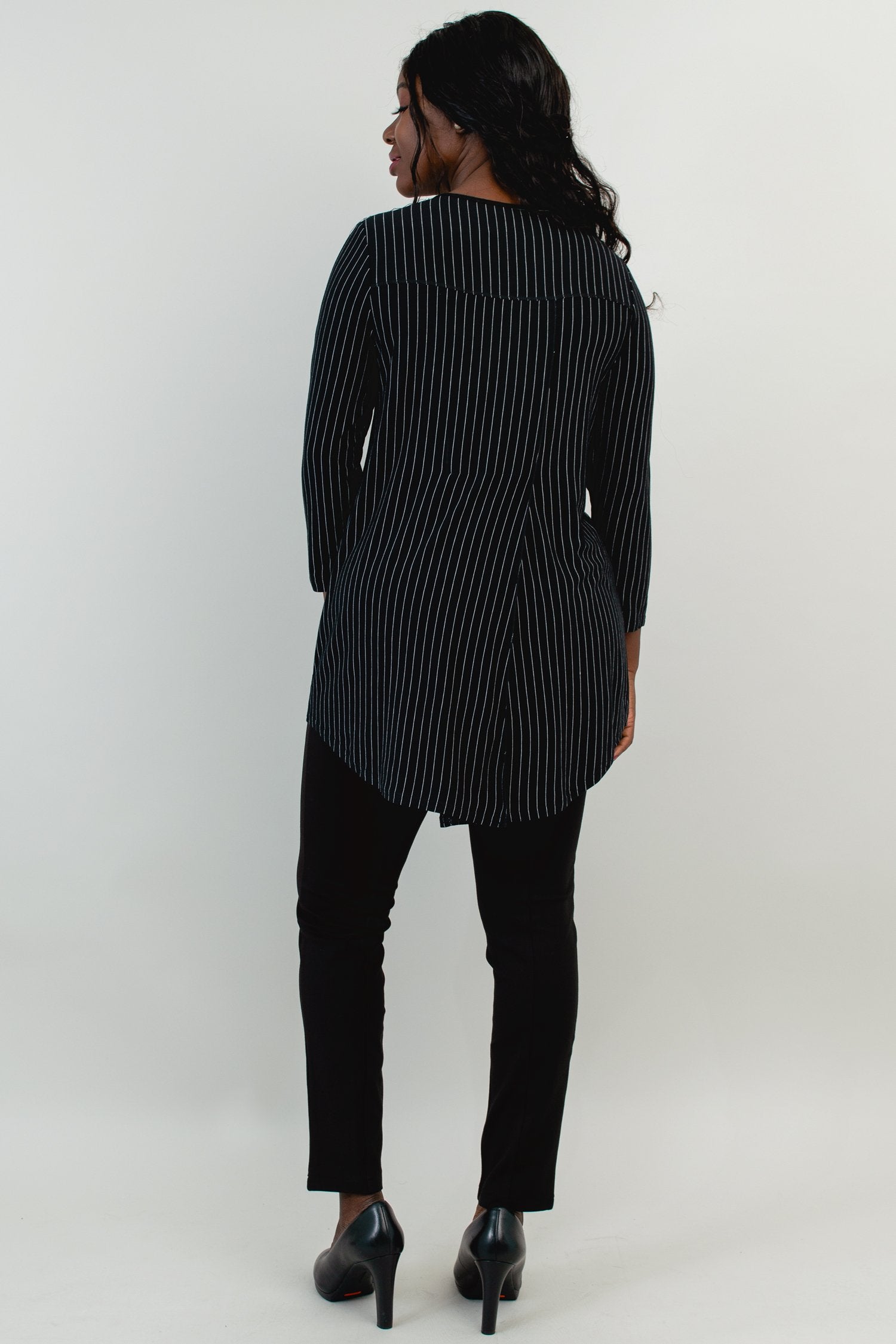 Franny Top - Black & White Pin Stripe Bamboo Blouse for Women | Soft & Breathable Eco-Friendly Shirt | Perfect for Office Wear, Casual Outfits & Summer Fashion
