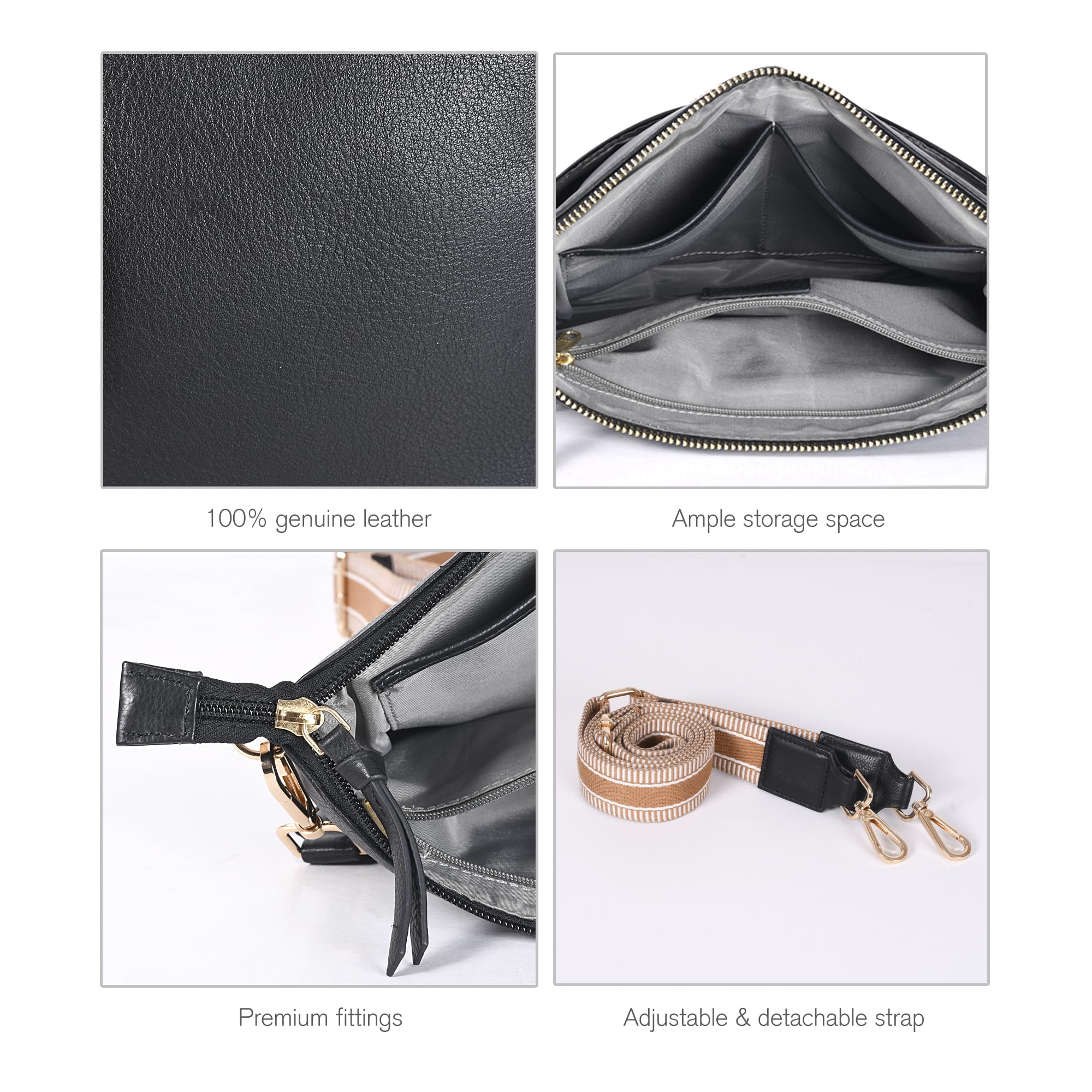Genuine Leather Crossbody Bag for Women - Adjustable Wide Strap Small Shoulder Purse | Perfect for Everyday Use, Travel & Shopping